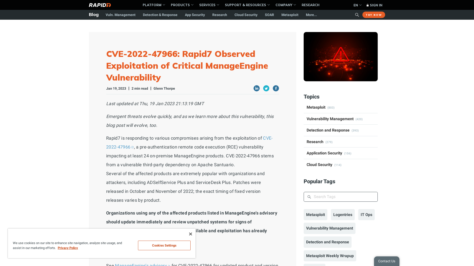 CVE-2022-47966: Rapid7 Observed Exploitation of Critical ManageEngine Vulnerability | Rapid7 Blog