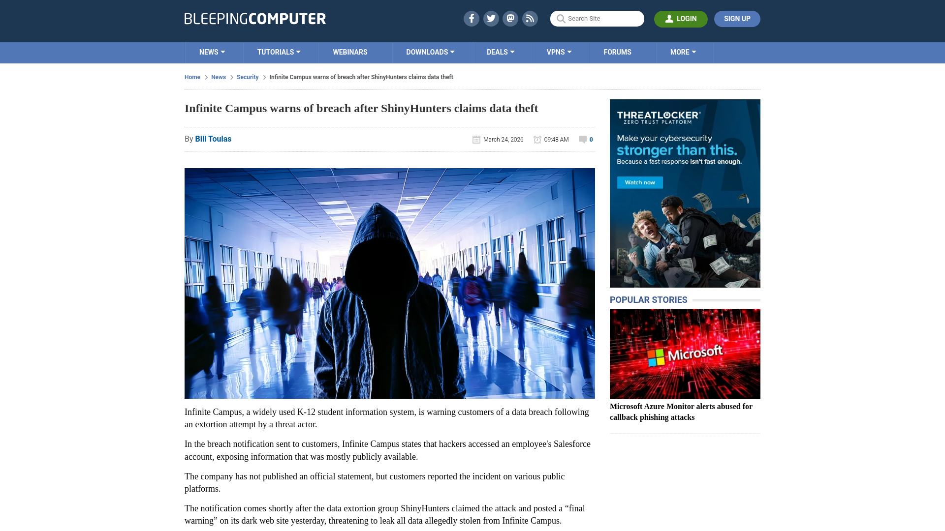 Infinite Campus warns of breach after ShinyHunters claims data theft