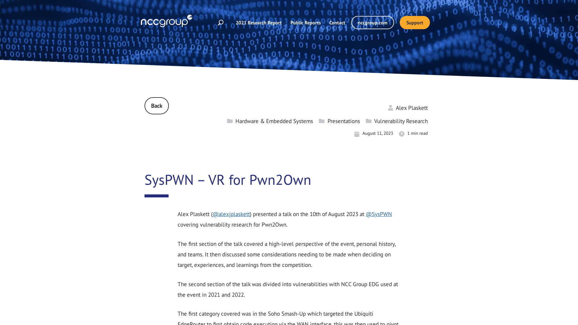 SysPWN – VR for Pwn2Own | NCC Group Research Blog | Making the world safer and more secure