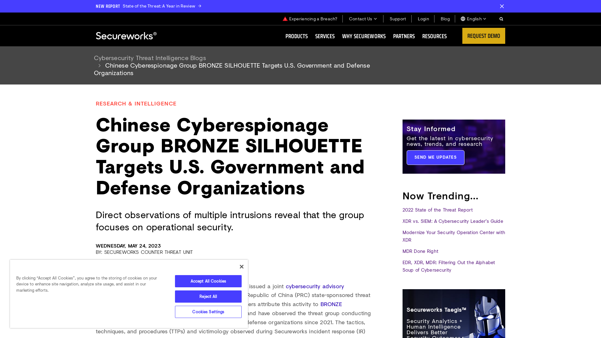 Chinese Cyberespionage Group BRONZE SILHOUETTE Targets U.S. Government and Defense Organizations | Secureworks