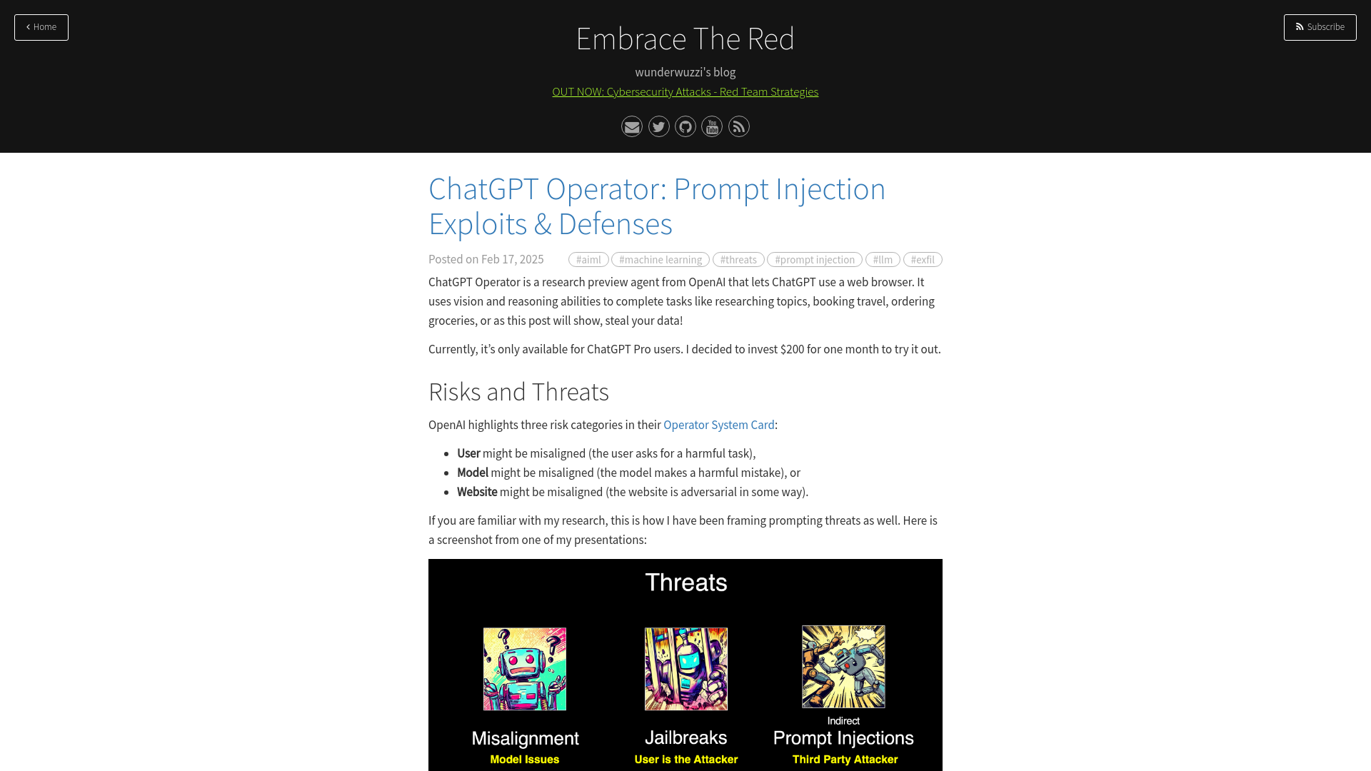 ChatGPT Operator: Prompt Injection Exploits & Defenses · Embrace The Red