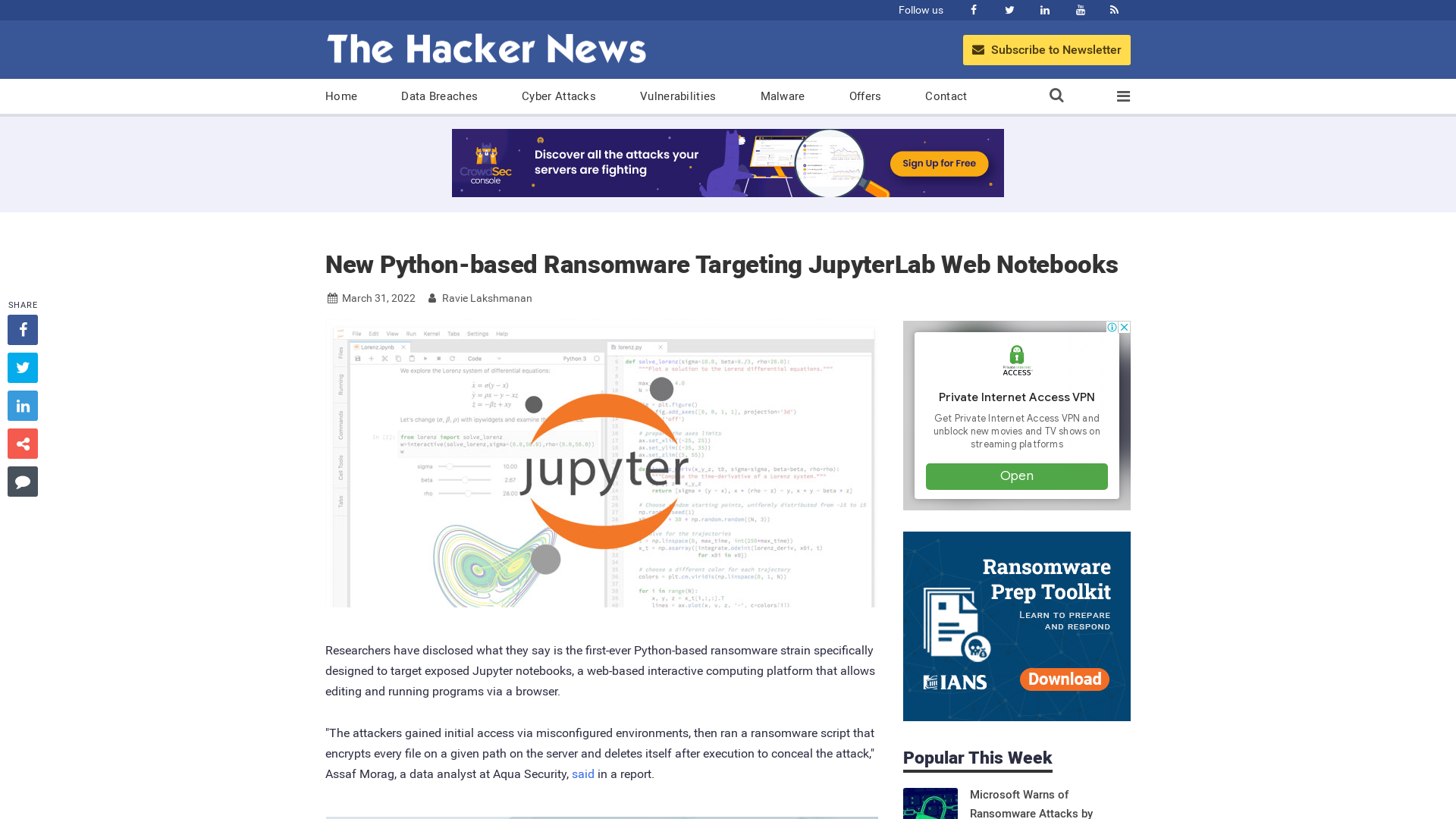 New Python-based Ransomware Targeting JupyterLab Web Notebooks