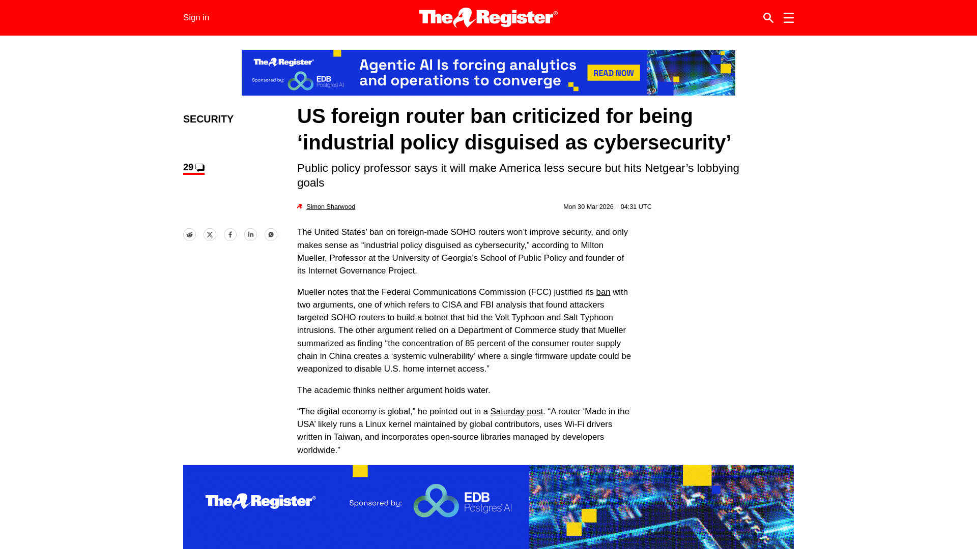 US router ban is ‘industrial policy' not better infosec • The Register
