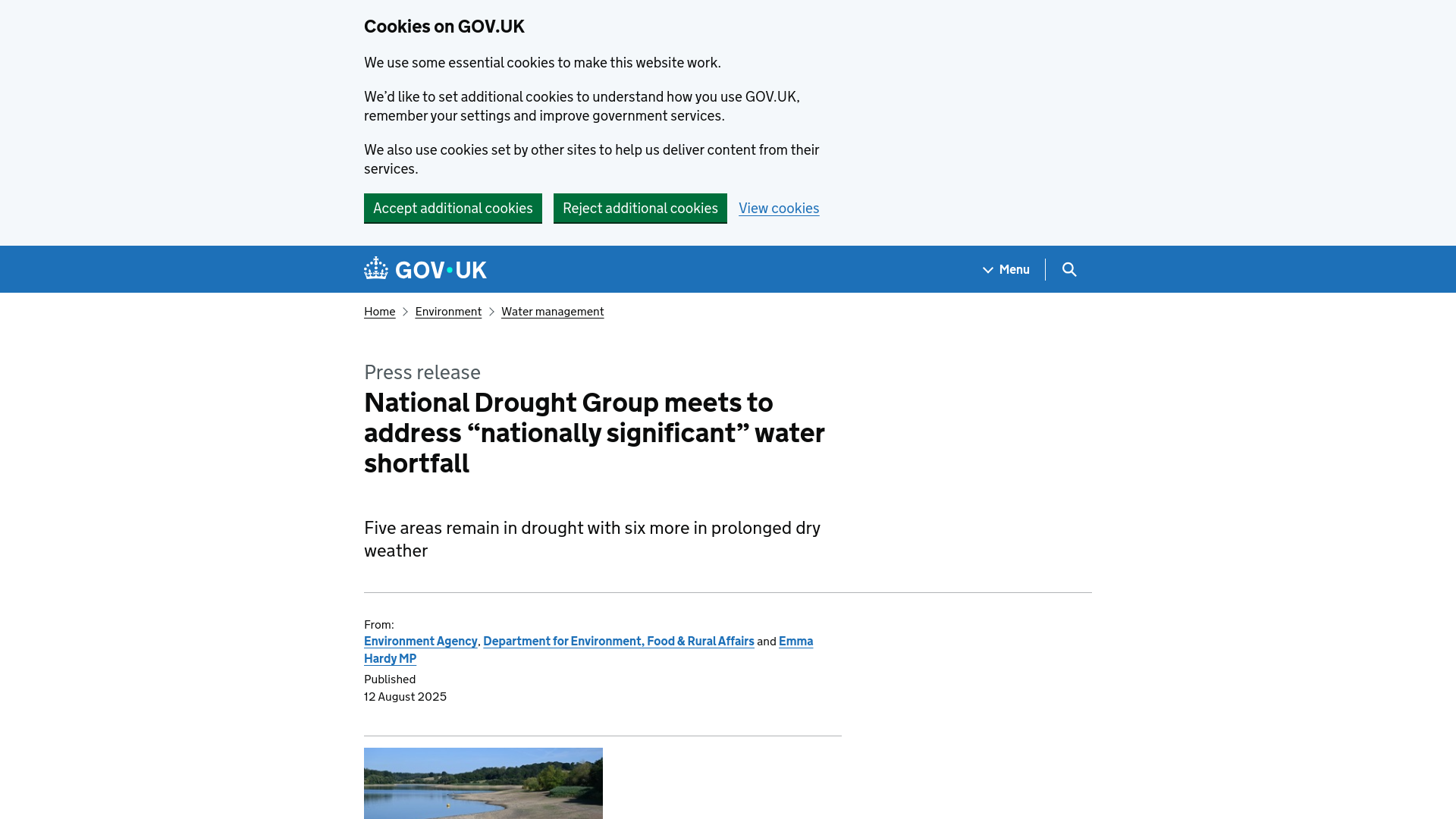 National Drought Group meets to address “nationally significant” water shortfall - GOV.UK