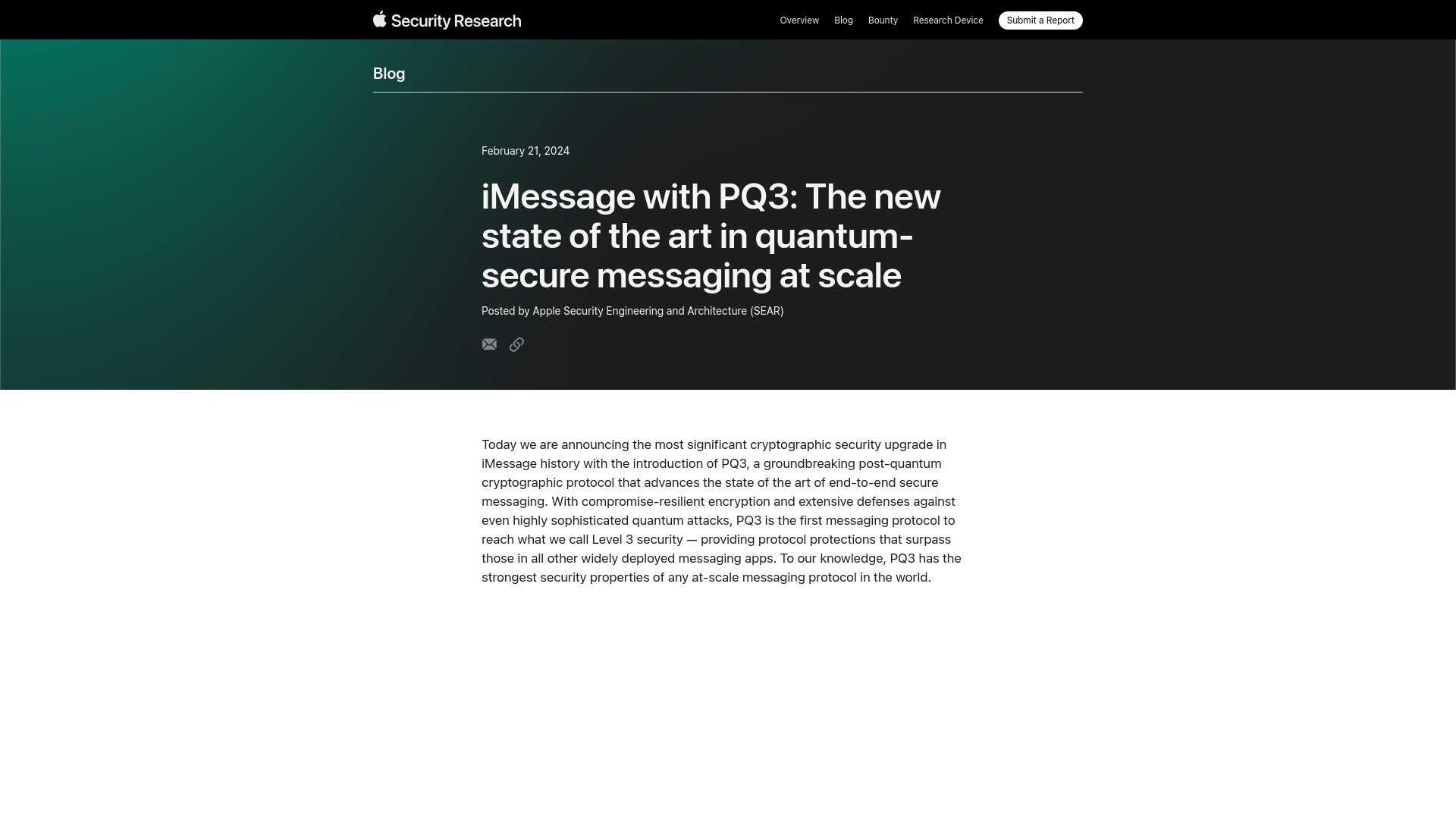 Blog - iMessage with PQ3: The new state of the art in quantum-secure messaging at scale - Apple Security Research