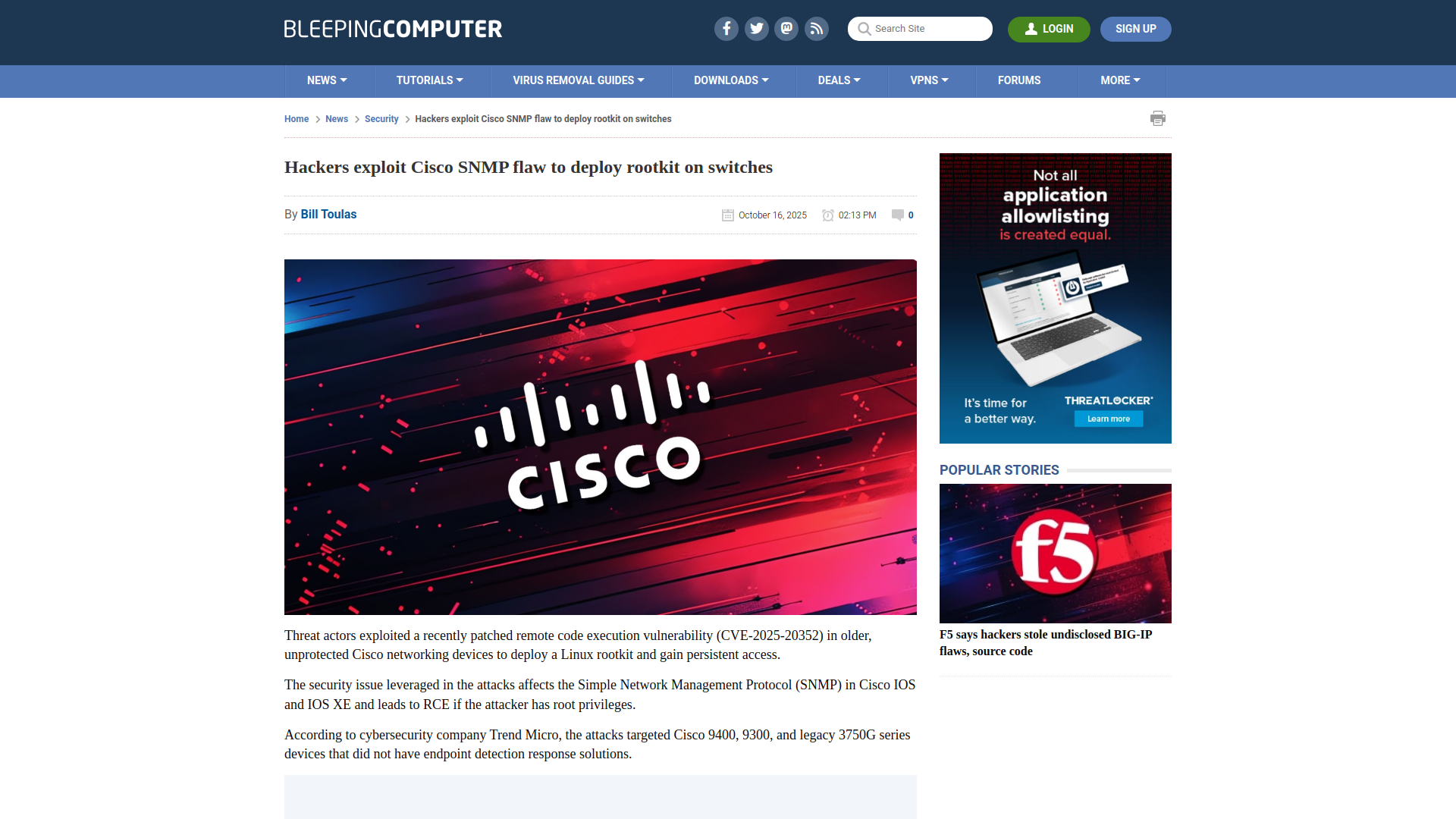Hackers exploit Cisco SNMP flaw to deploy rootkit on switches