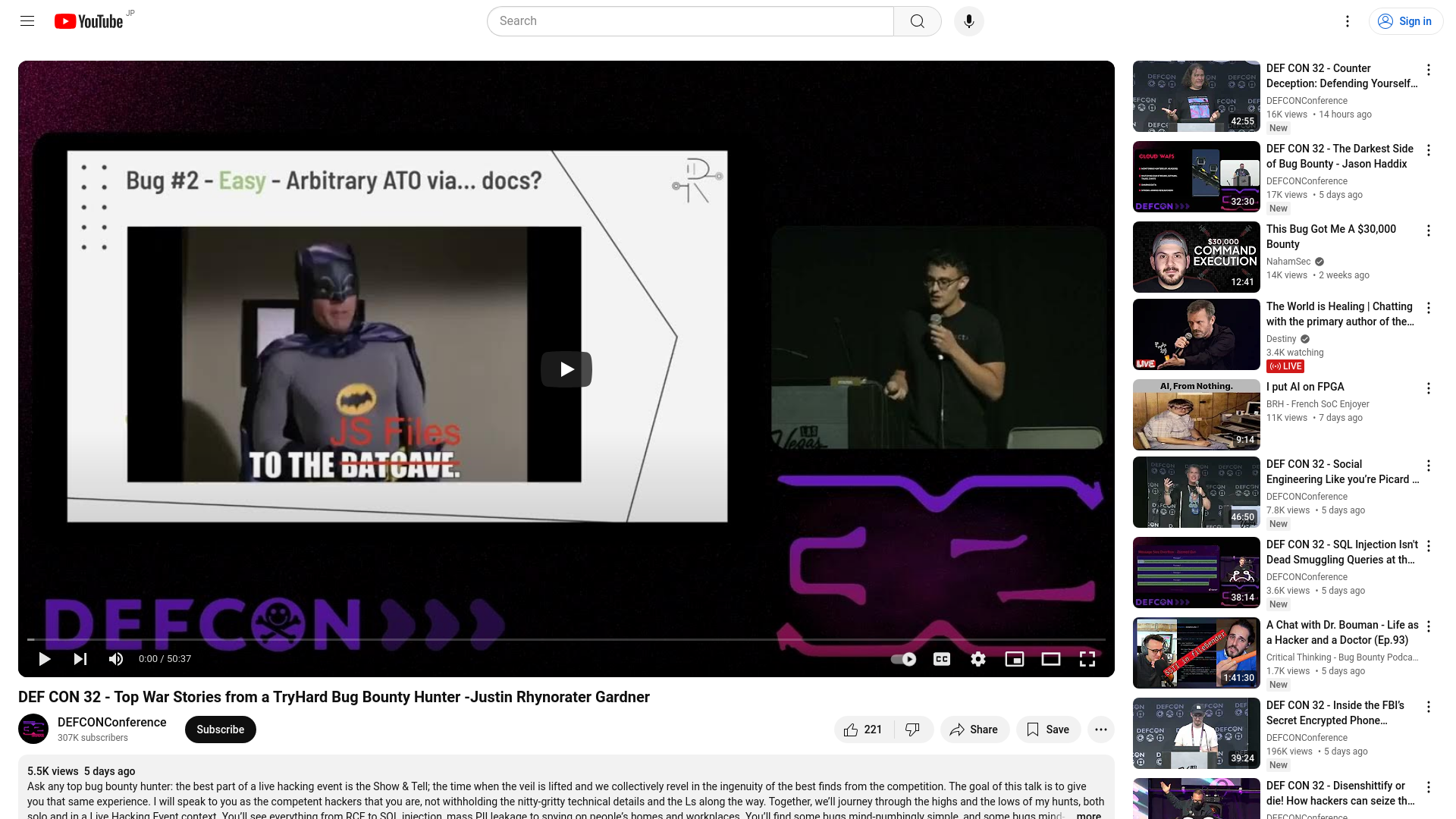 DEF CON 32 - Top War Stories from a TryHard Bug Bounty Hunter -Justin Rhynorater Gardner - YouTube