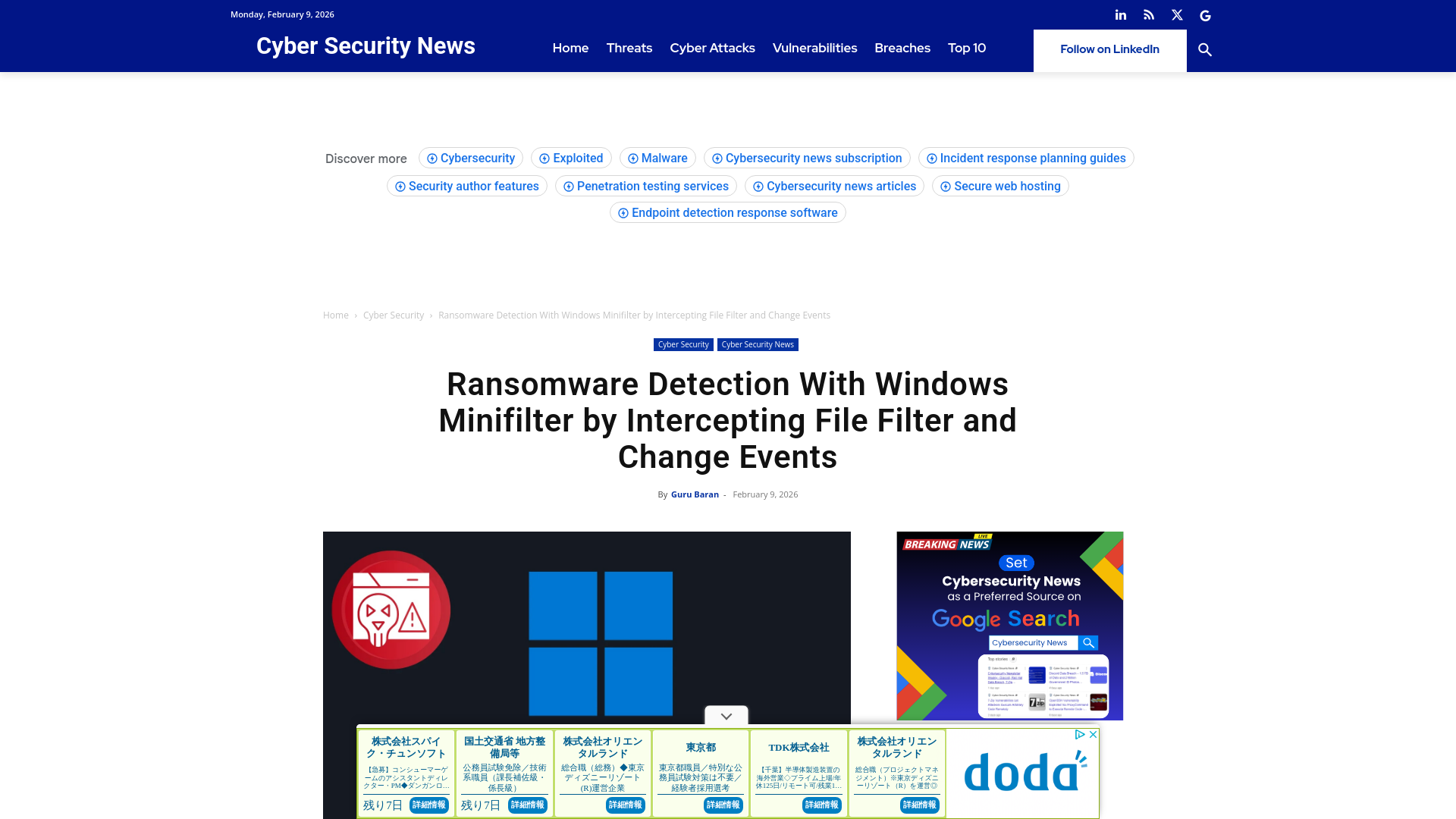 Ransomware Detection With Windows Minifilter by Intercepting File Filter and Change Events
