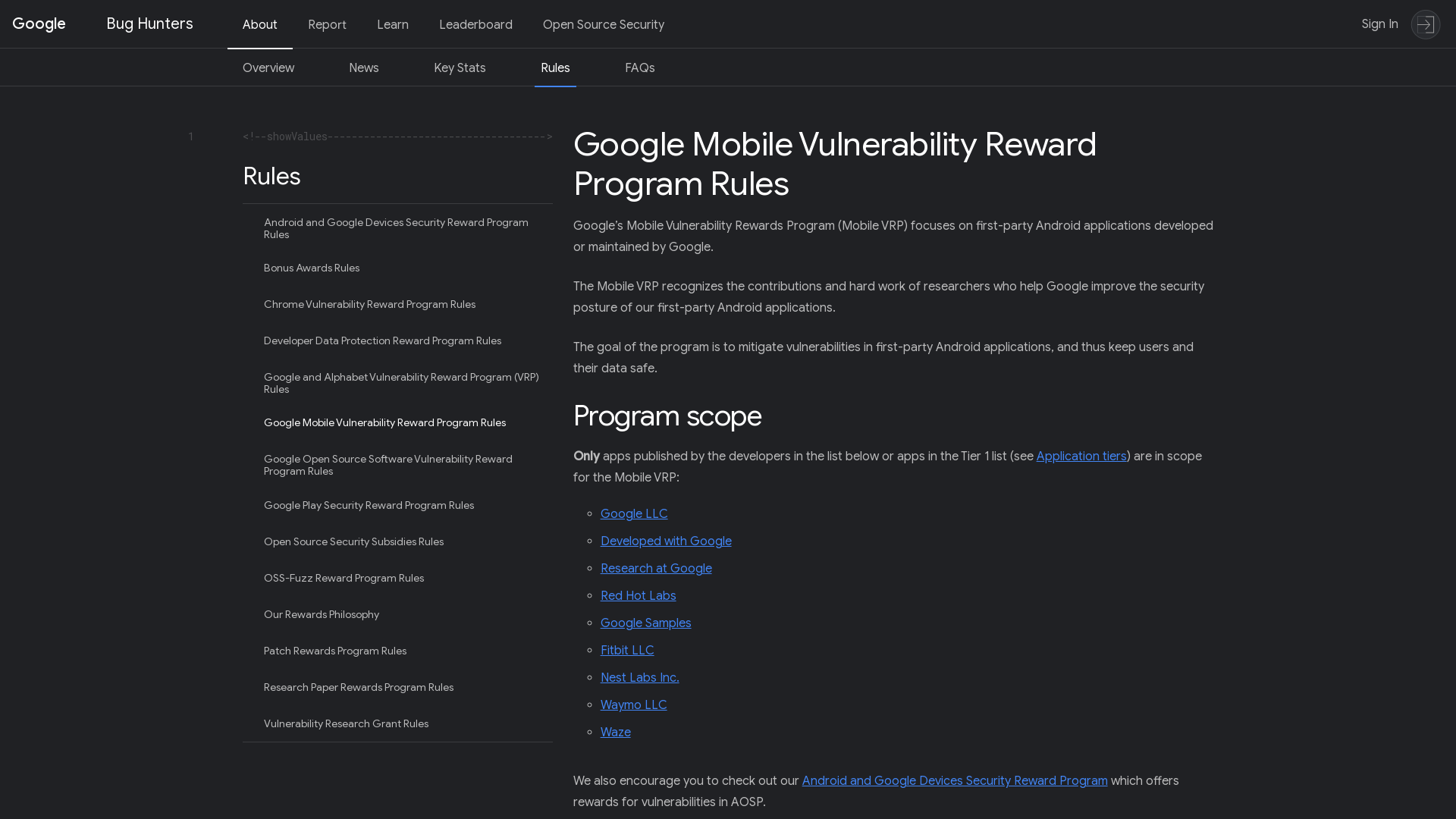 Google Mobile Vulnerability Reward Program Rules - Rules - About - Google Bug Hunters