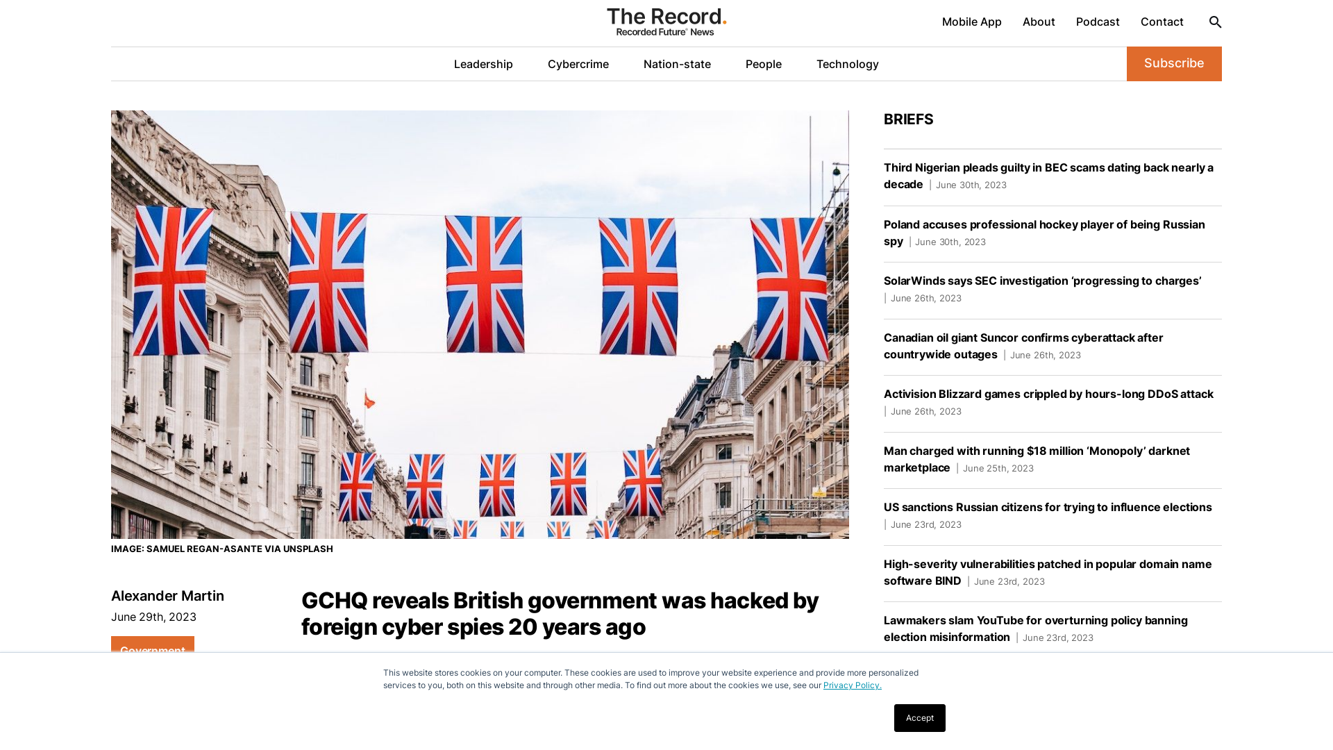 GCHQ reveals British government was hacked by foreign cyber spies 20 years ago