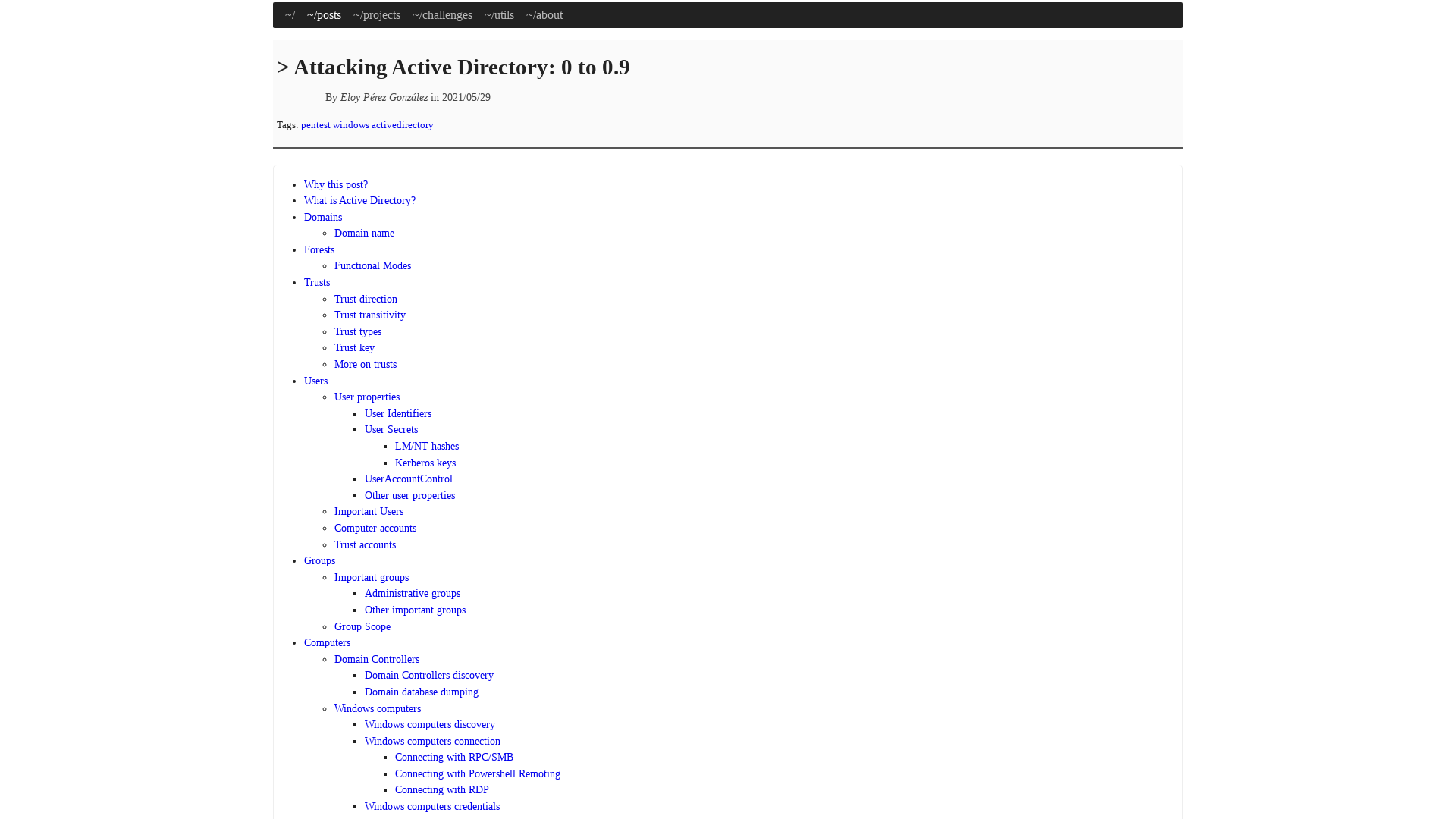 Attacking Active Directory: 0 to 0.9 | zer1t0