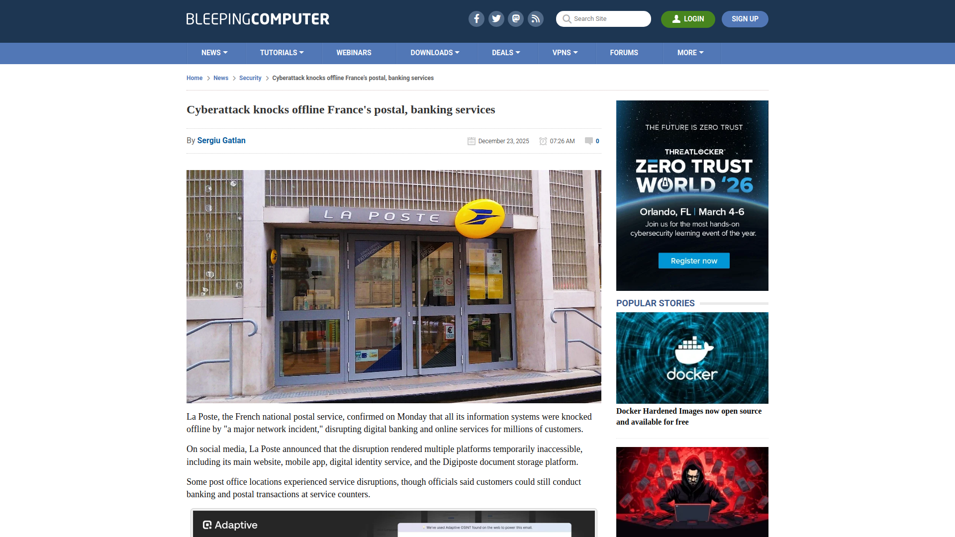 Cyberattack knocks offline France's postal, banking services