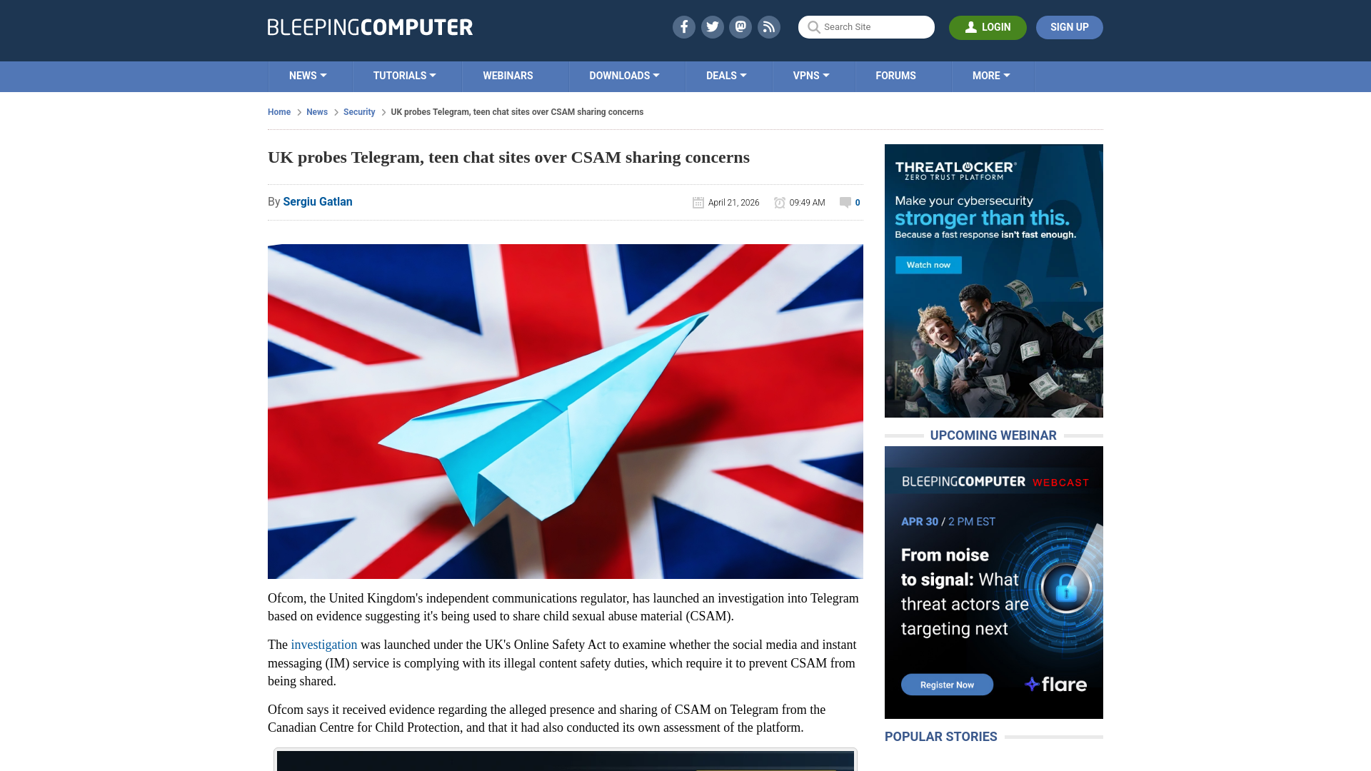 UK probes Telegram, teen chat sites over CSAM sharing concerns