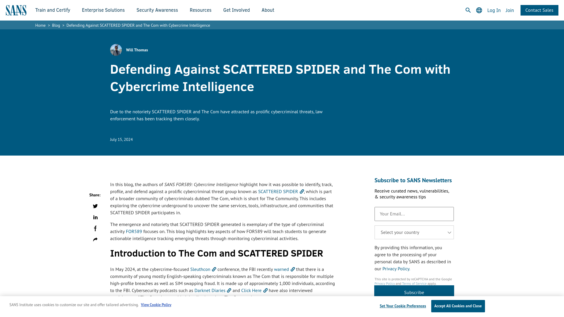 Defending Against SCATTERED SPIDER and The Com with Cybercrime Intelligence