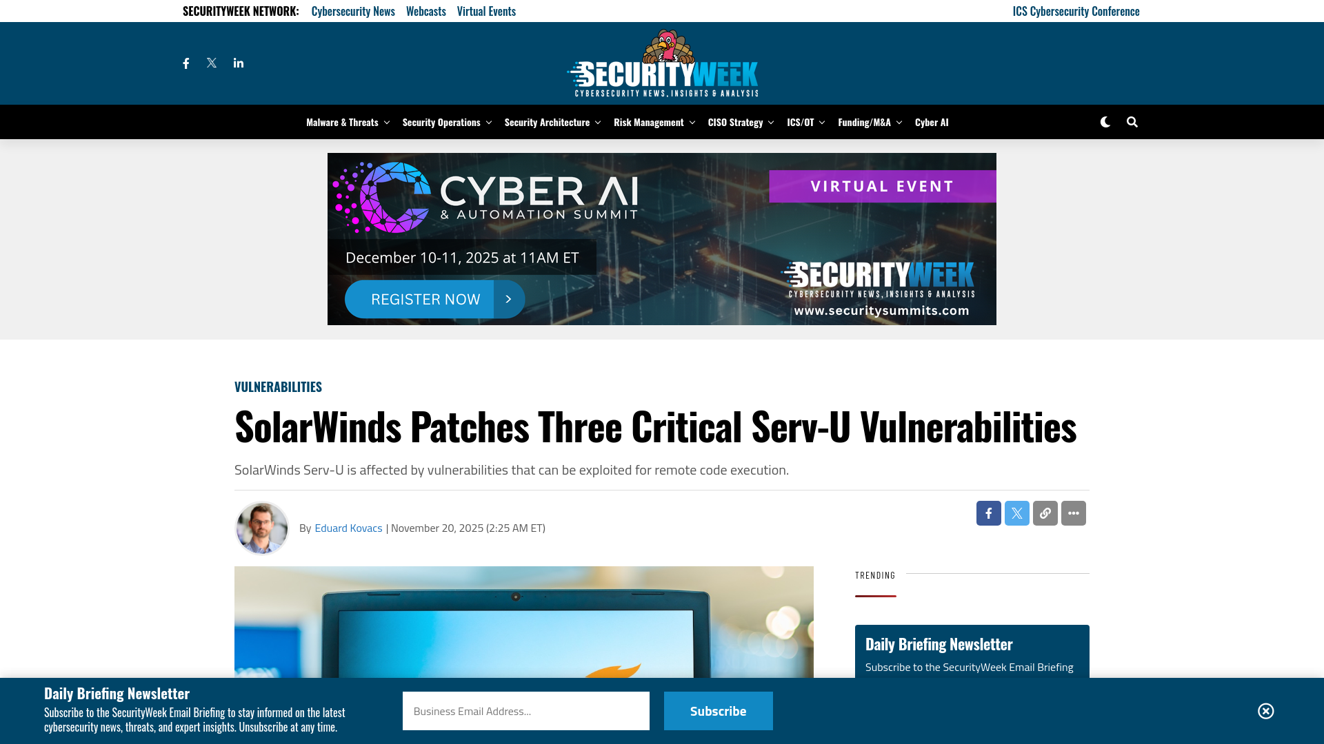 SolarWinds Patches Three Critical Serv-U Vulnerabilities - SecurityWeek