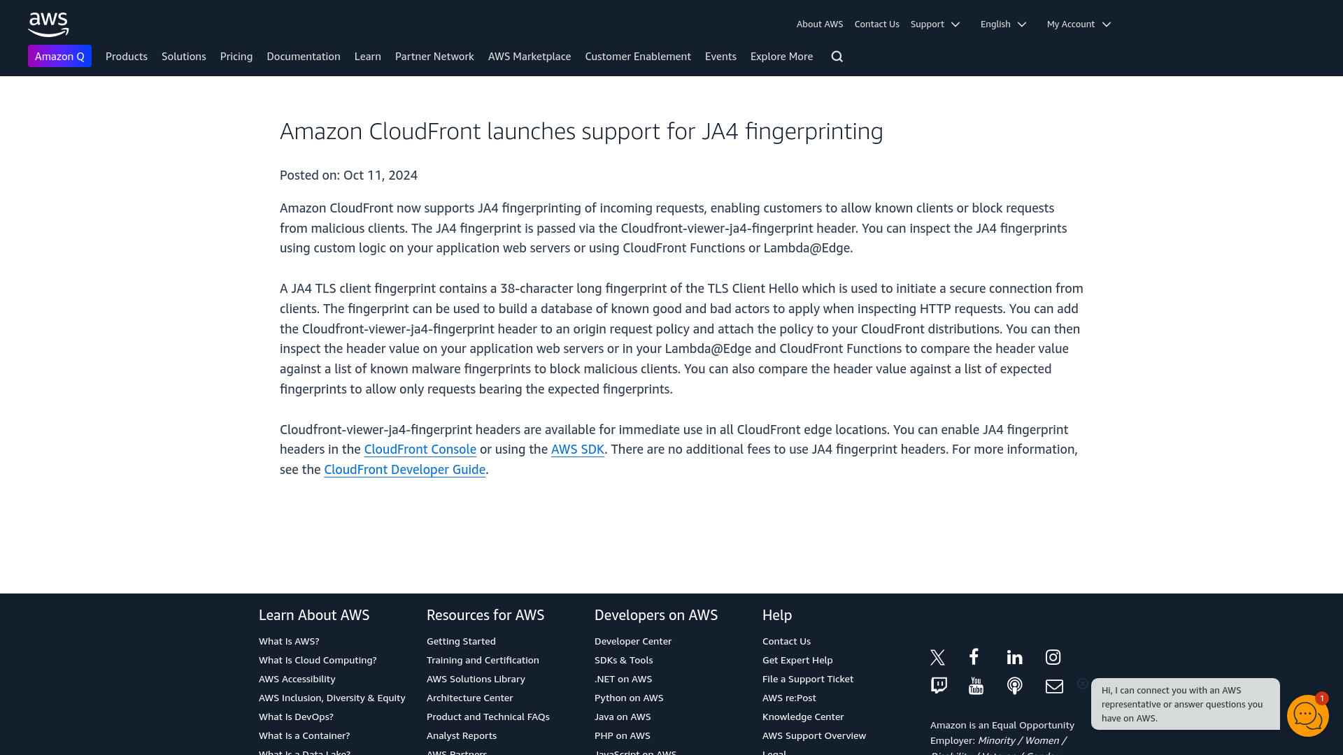 Amazon CloudFront launches support for JA4 fingerprinting - AWS