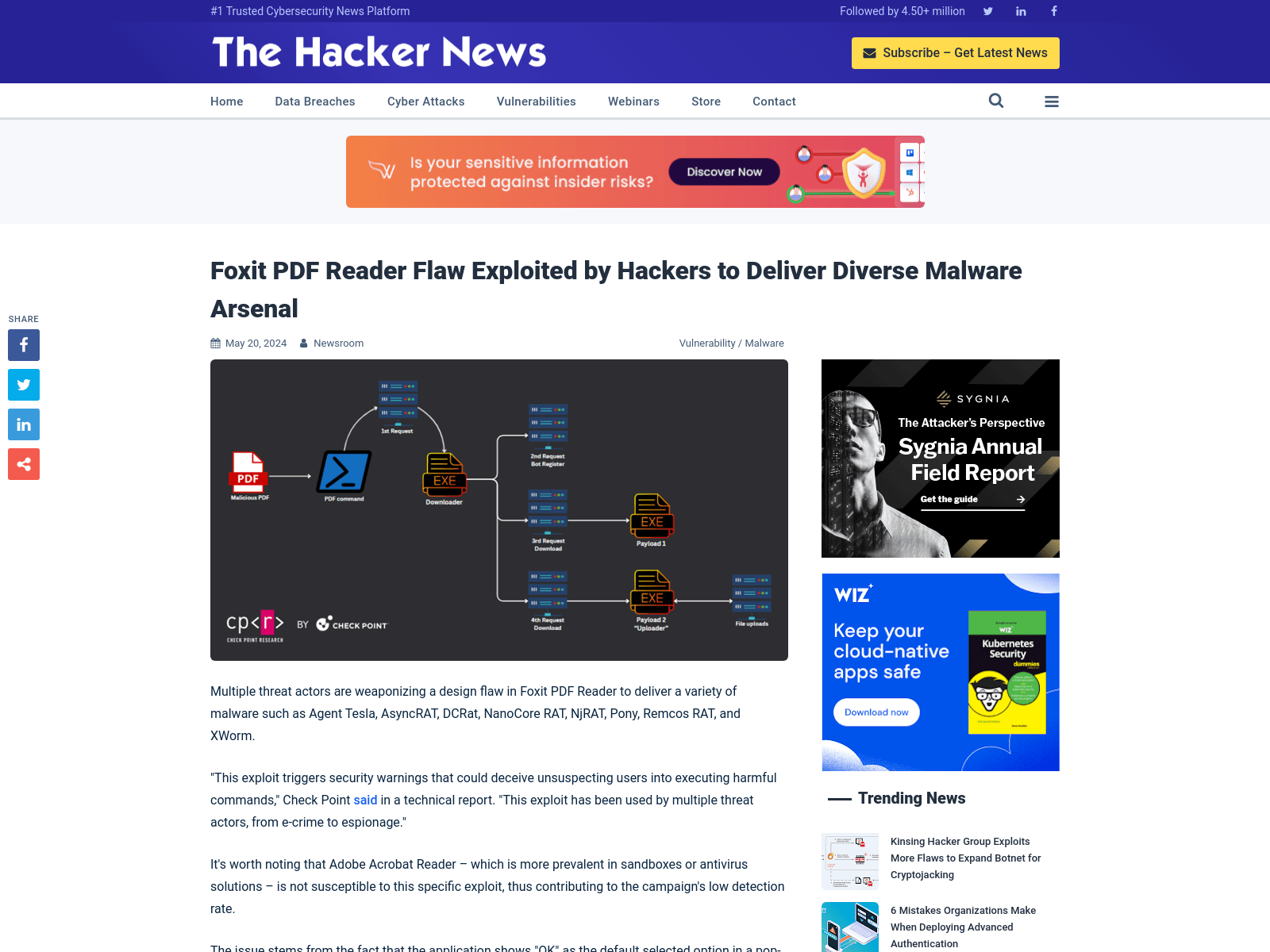 Foxit PDF Reader Flaw Exploited by Hackers to Deliver Diverse Malware Arsenal