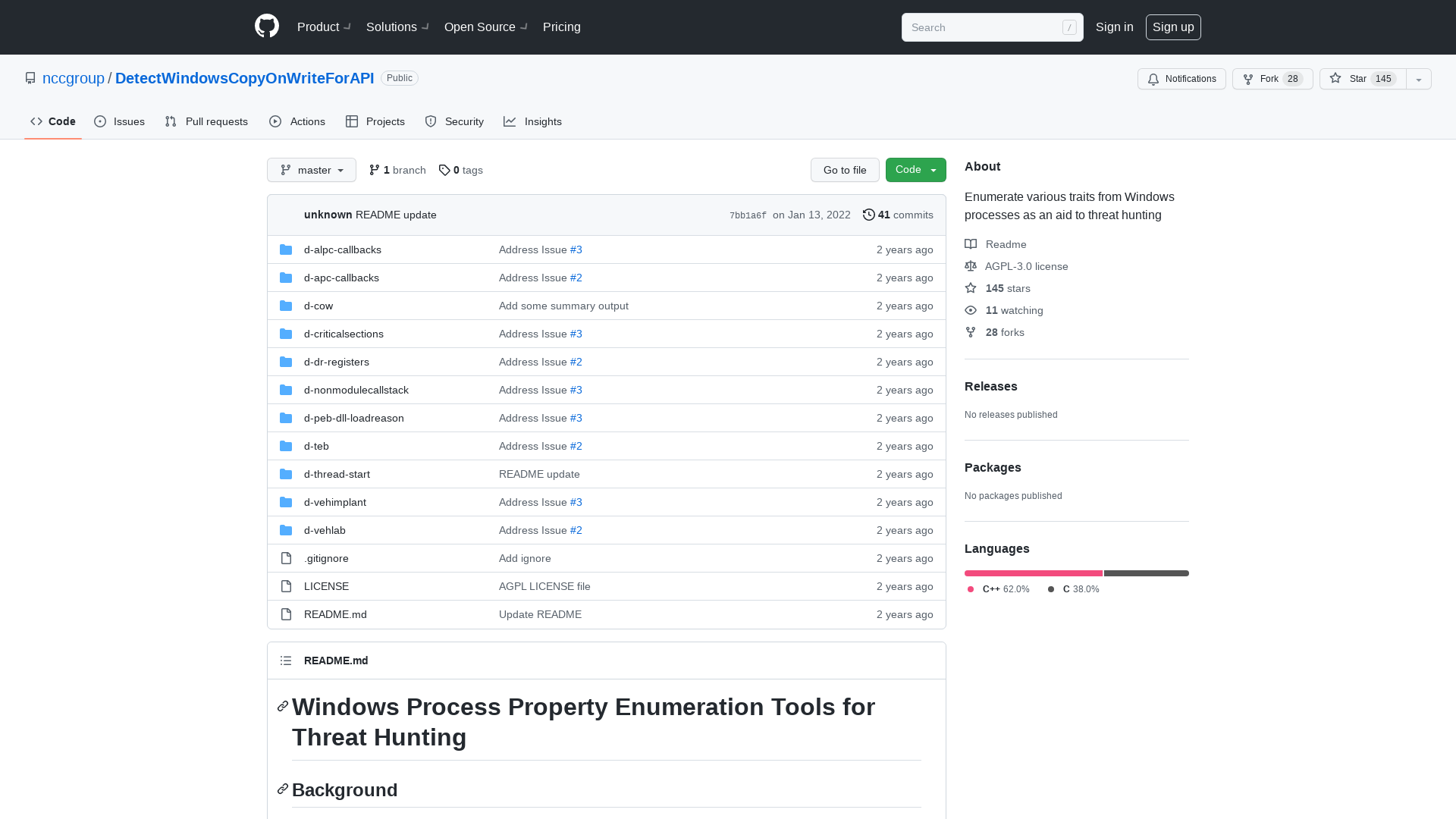 GitHub - nccgroup/DetectWindowsCopyOnWriteForAPI: Enumerate various traits from Windows processes as an aid to threat hunting