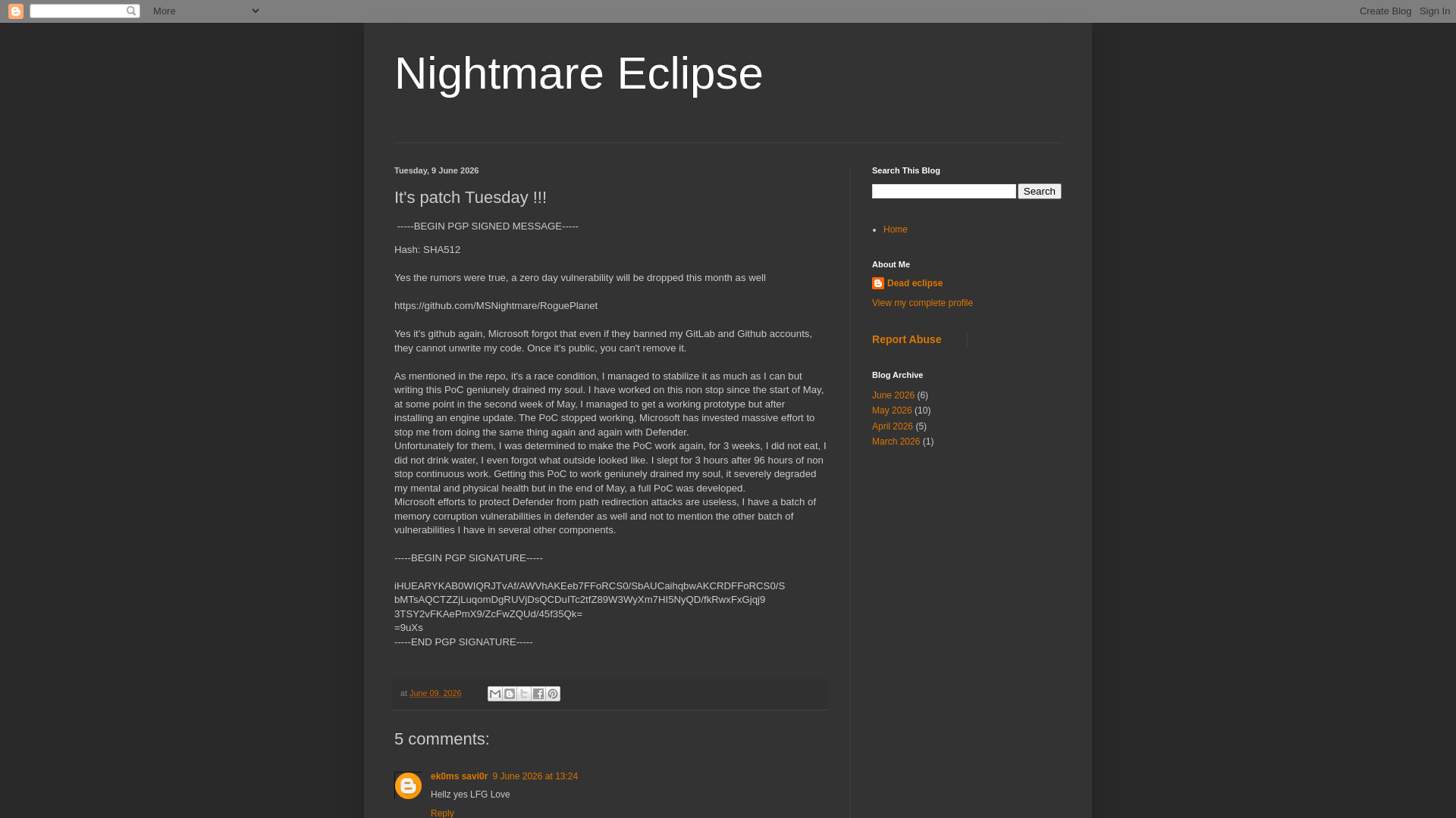 Nightmare Eclipse: It's patch Tuesday !!!