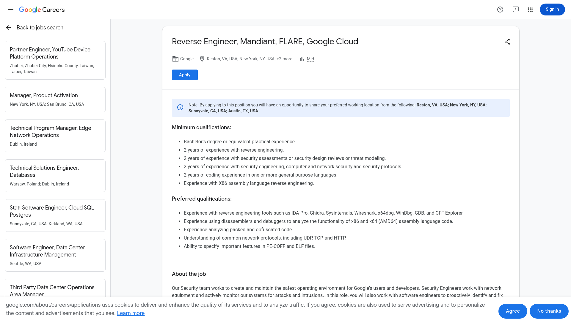 Reverse Engineer, Mandiant, FLARE, Google Cloud — Google Careers