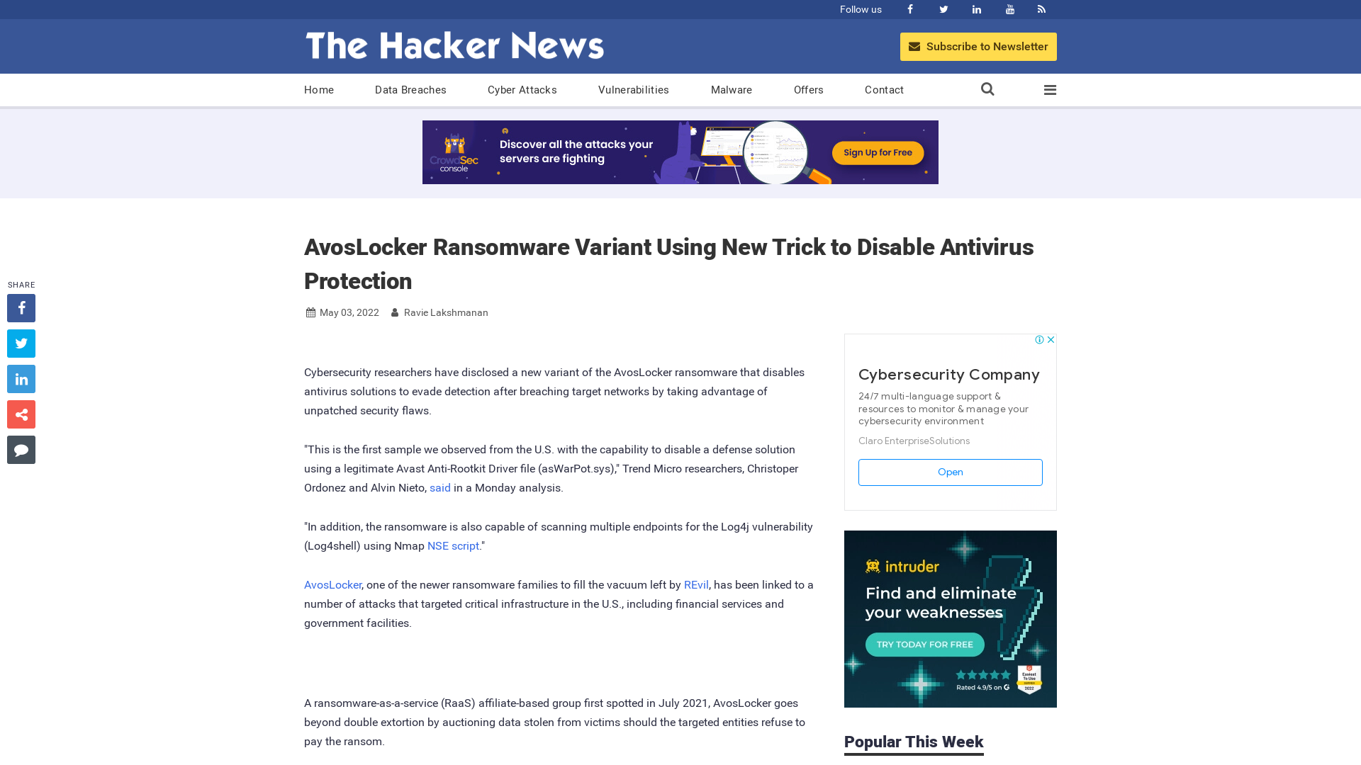 AvosLocker Ransomware Variant Using New Trick to Disable Antivirus Protection