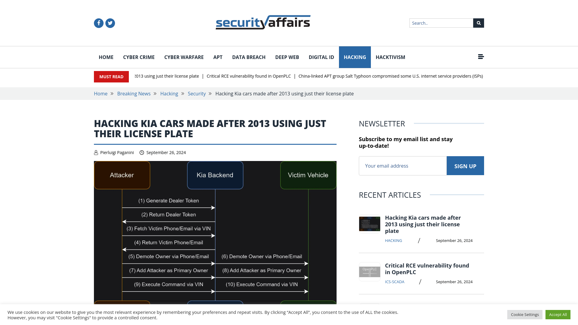 Hacking Kia cars made after 2013 using just their license plate