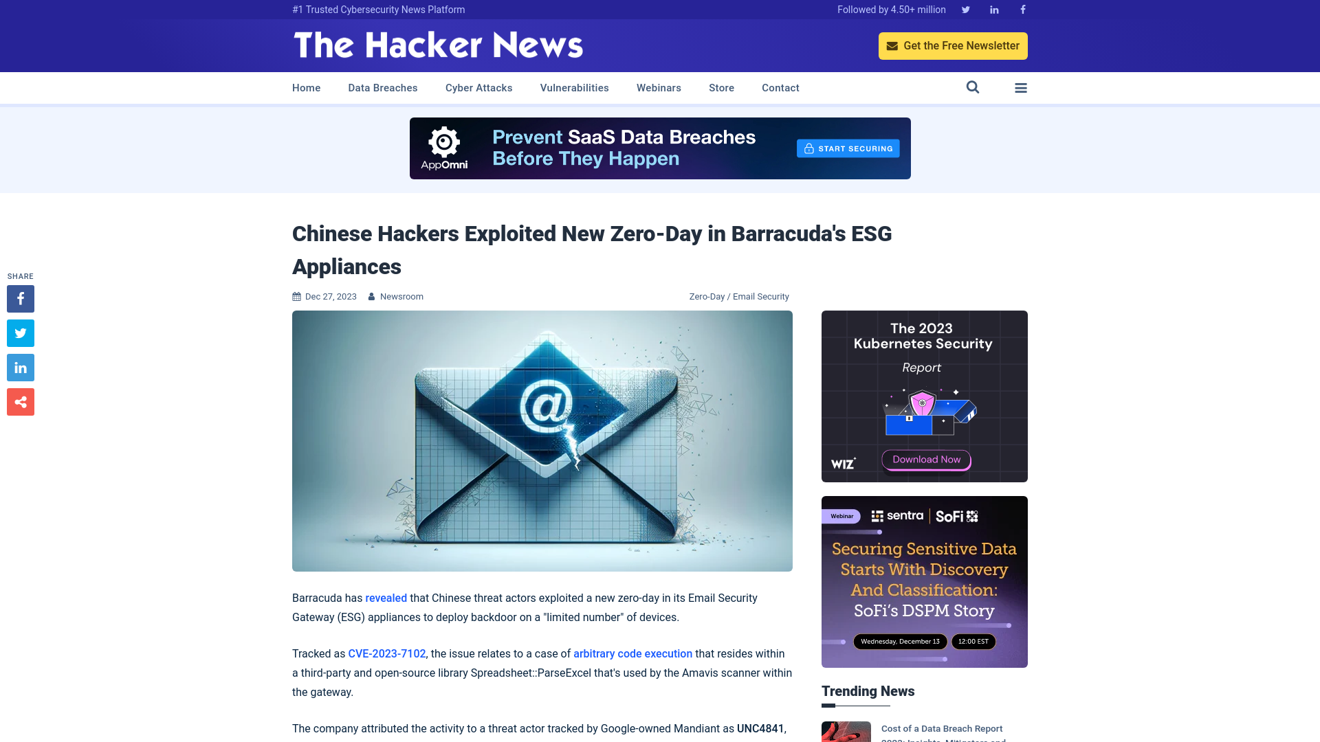 Chinese Hackers Exploited New Zero-Day in Barracuda's ESG Appliances