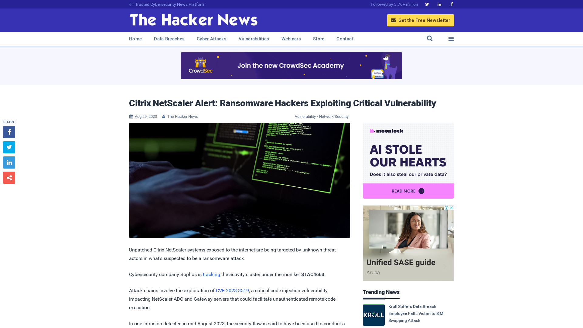 Citrix NetScaler Alert: Ransomware Hackers Exploiting Critical Vulnerability