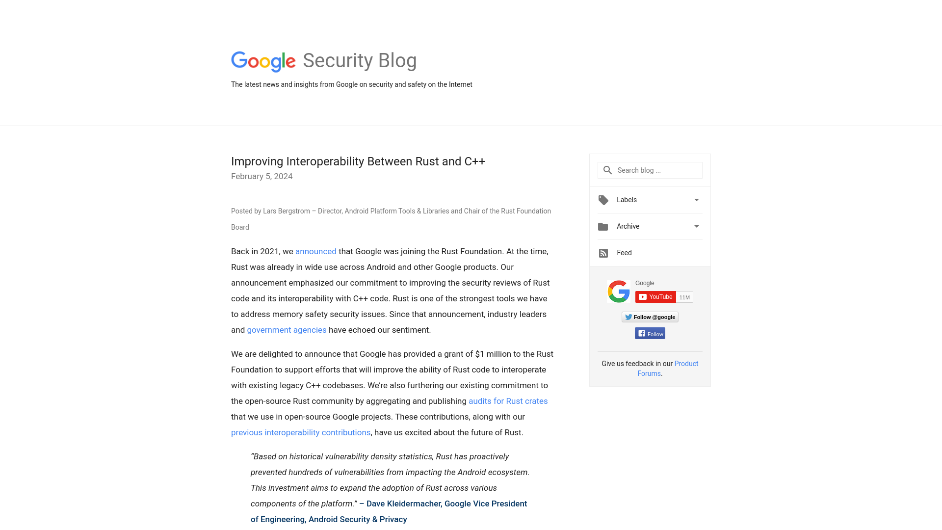 Google Online Security Blog: Improving Interoperability Between Rust and C++