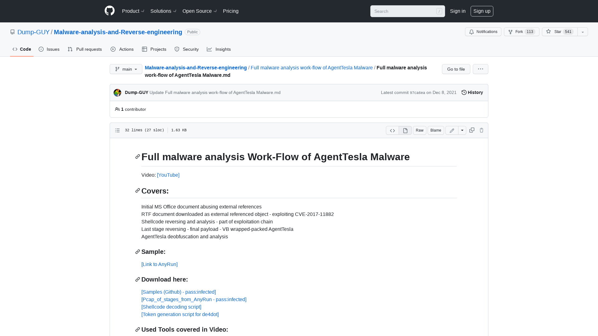 Malware-analysis-and-Reverse-engineering/Full malware analysis work-flow of AgentTesla Malware.md at main · Dump-GUY/Malware-analysis-and-Reverse-engineering · GitHub