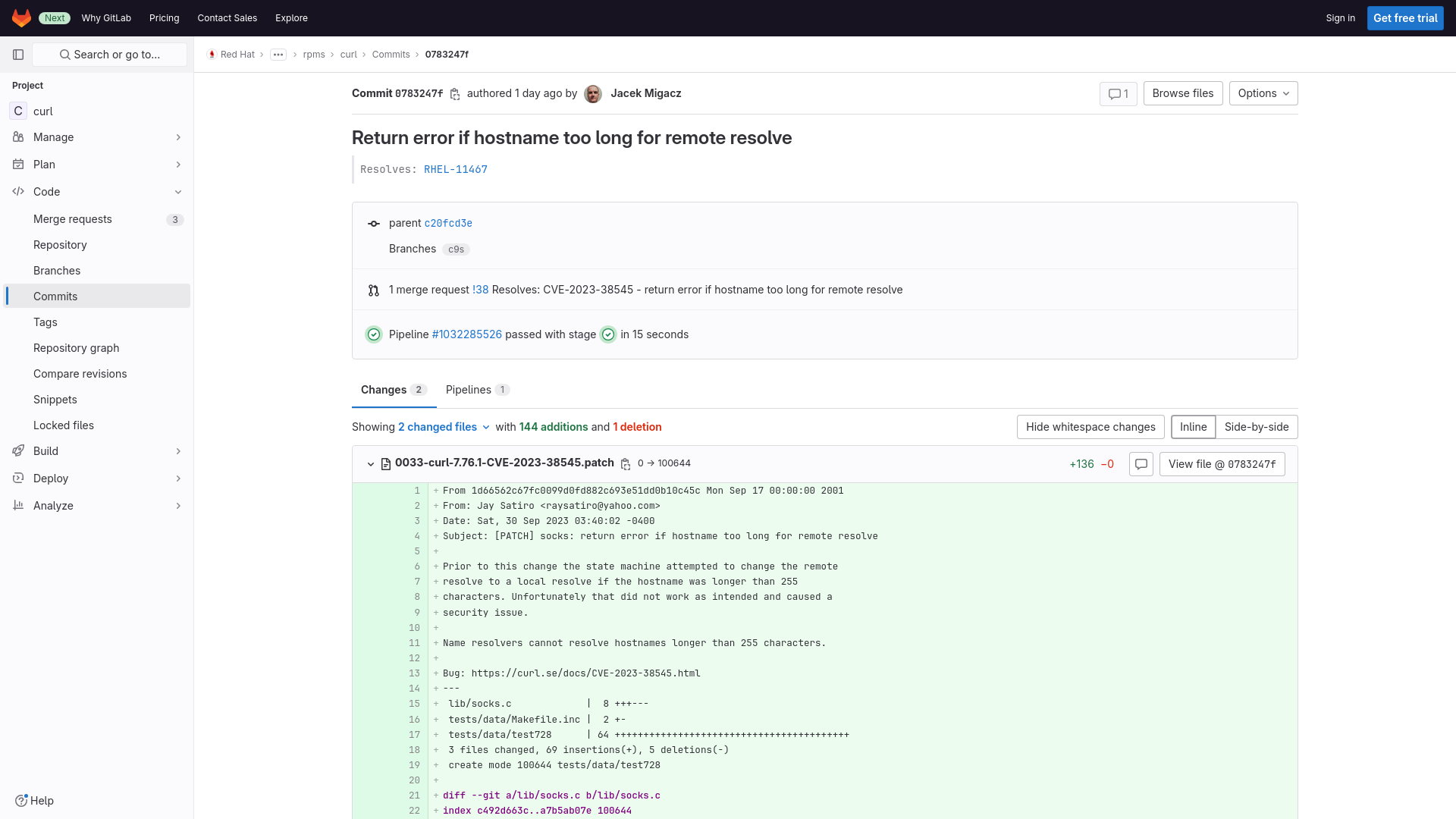 Return error if hostname too long for remote resolve (0783247f) · Commits · Red Hat / centos-stream / rpms / curl · GitLab