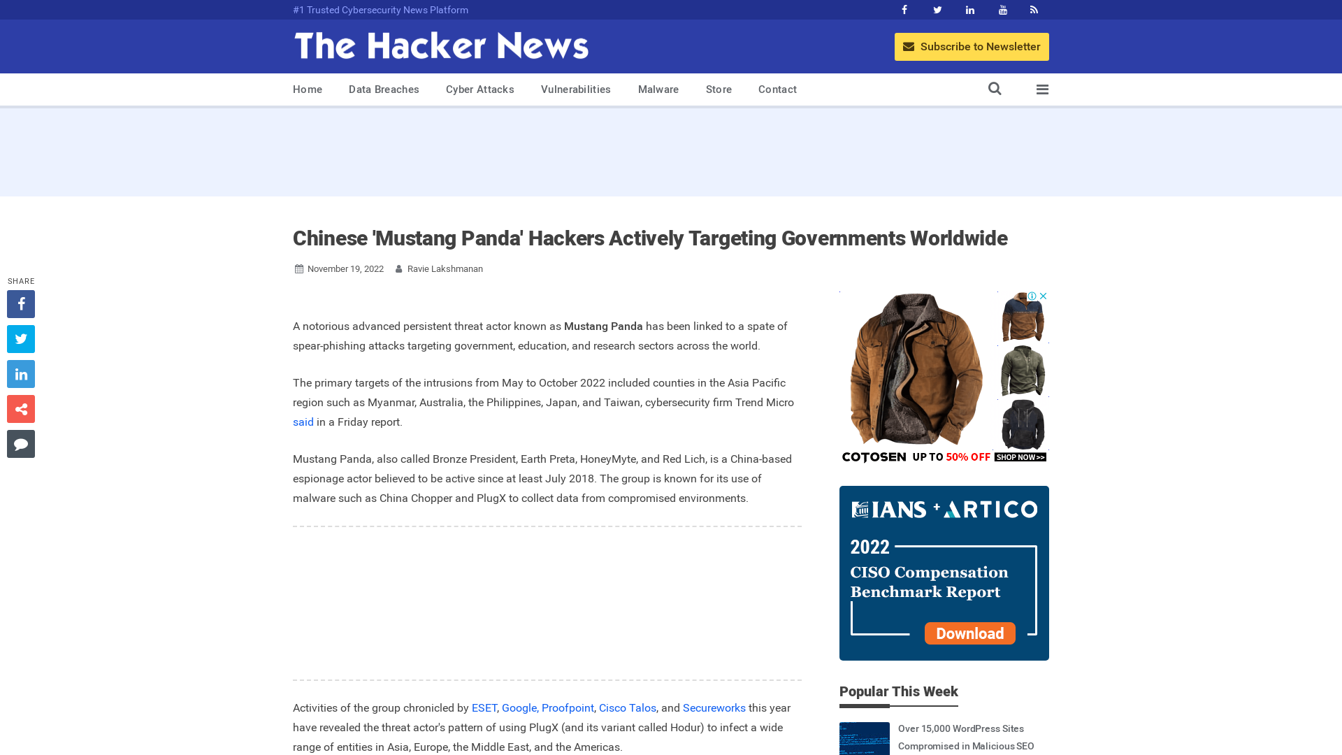 Chinese 'Mustang Panda' Hackers Actively Targeting Governments Worldwide