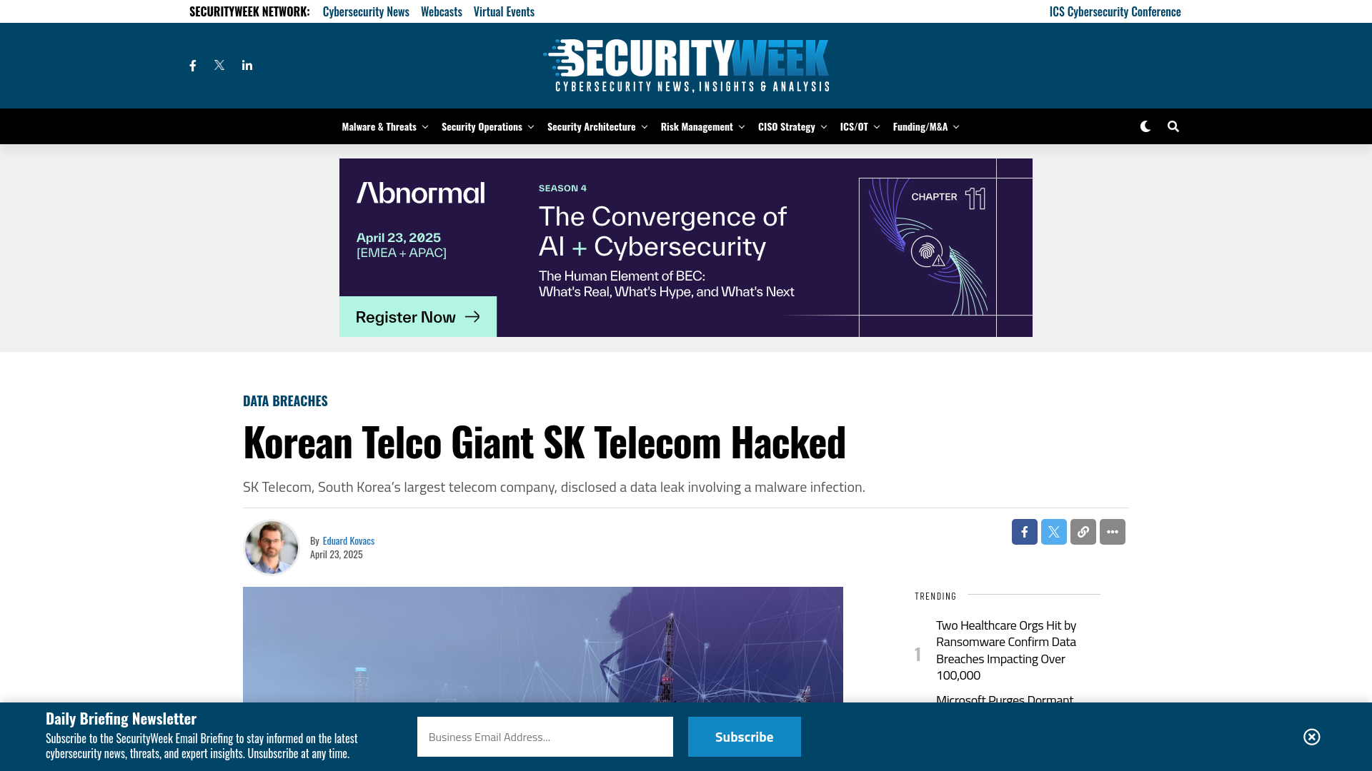 Korean Telco Giant SK Telecom Hacked - SecurityWeek