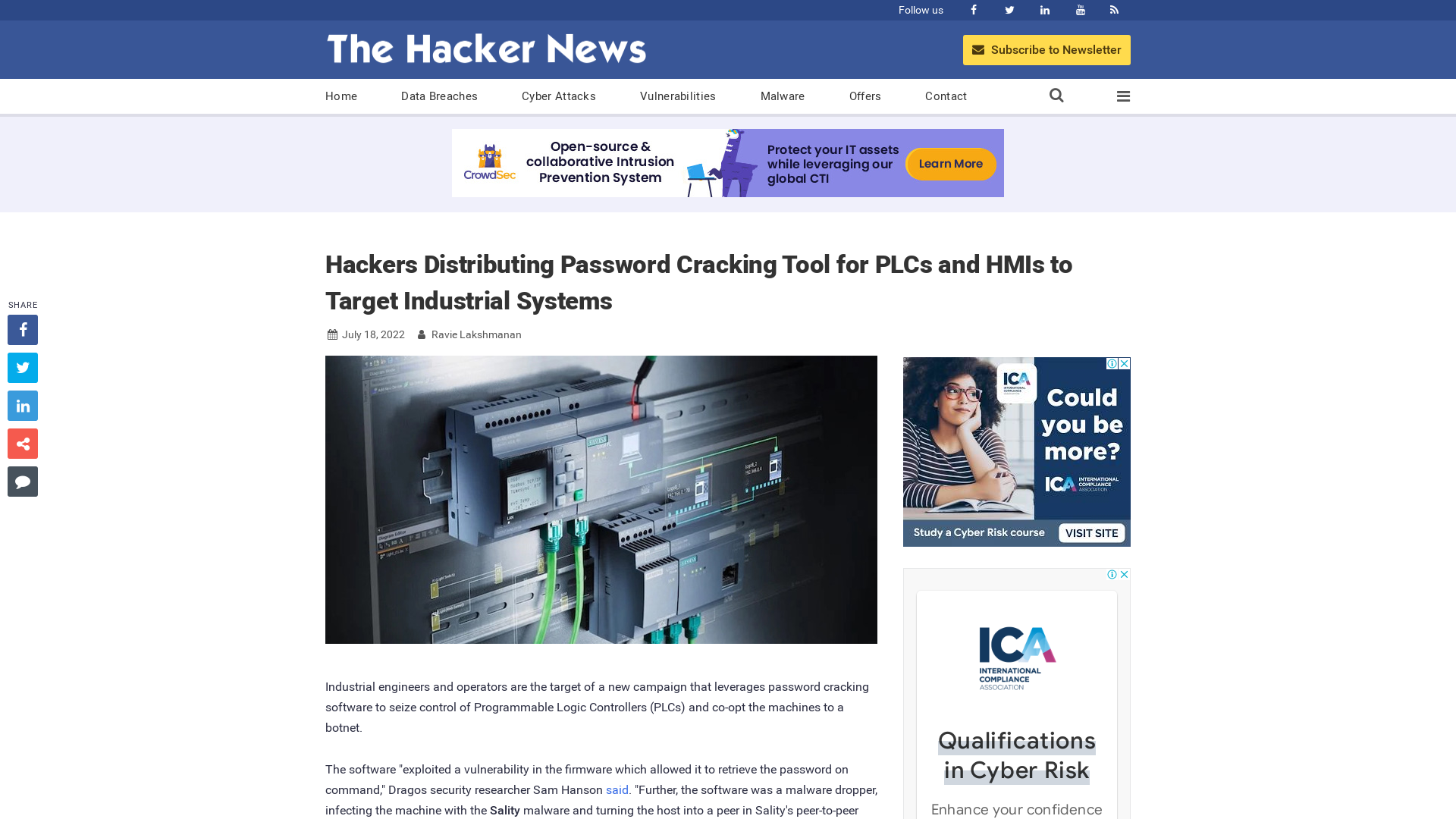 Hackers Distributing Password Cracking Tool for PLCs and HMIs to Target Industrial Systems