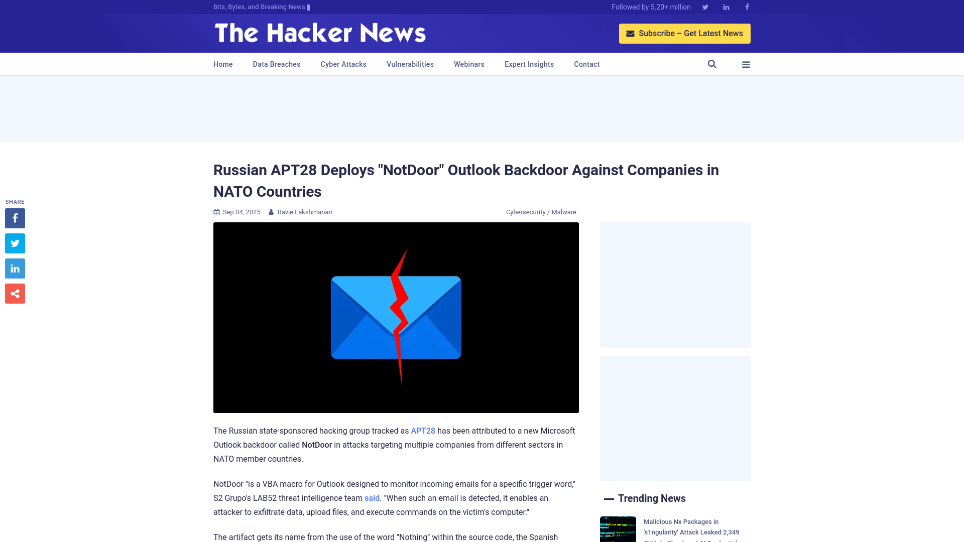 Russian APT28 Deploys "NotDoor" Outlook Backdoor Against Companies in NATO Countries