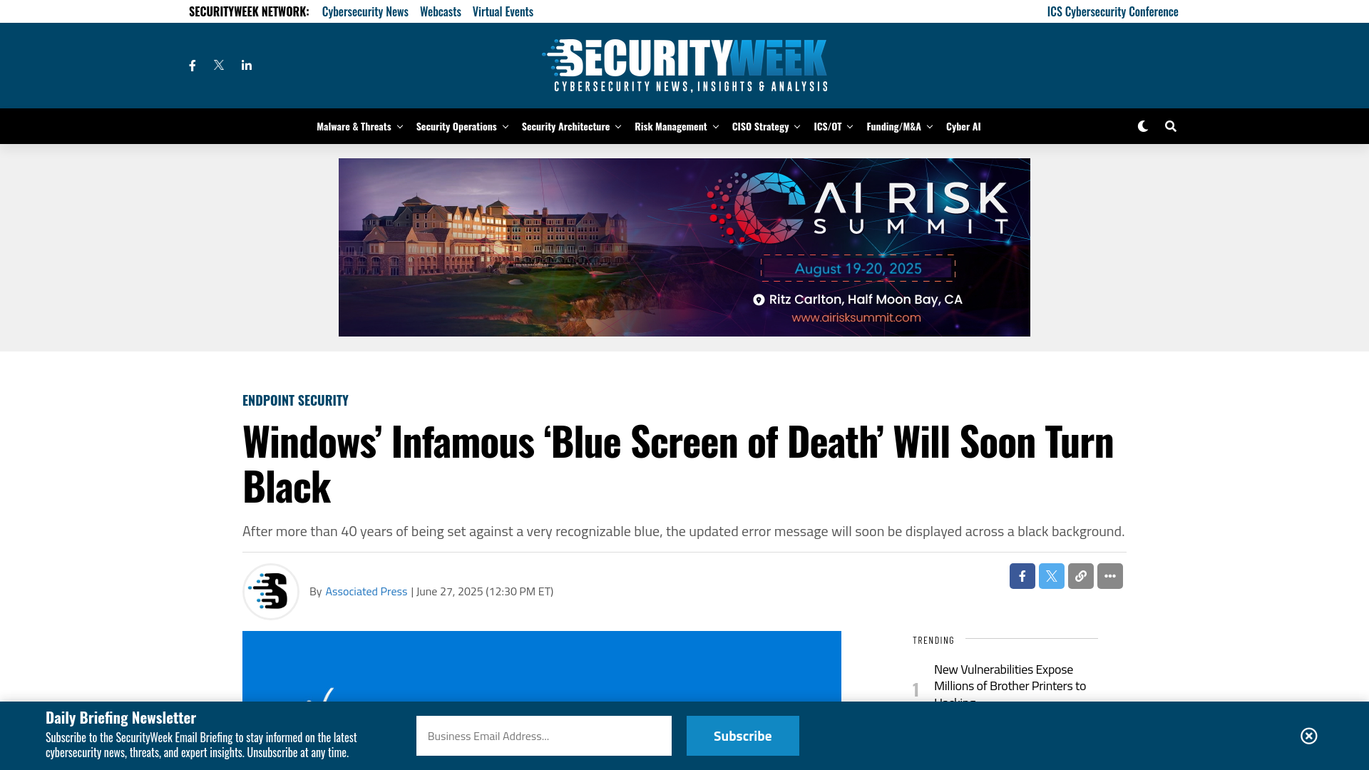 Windows’ Infamous ‘Blue Screen of Death’ Will Soon Turn Black - SecurityWeek