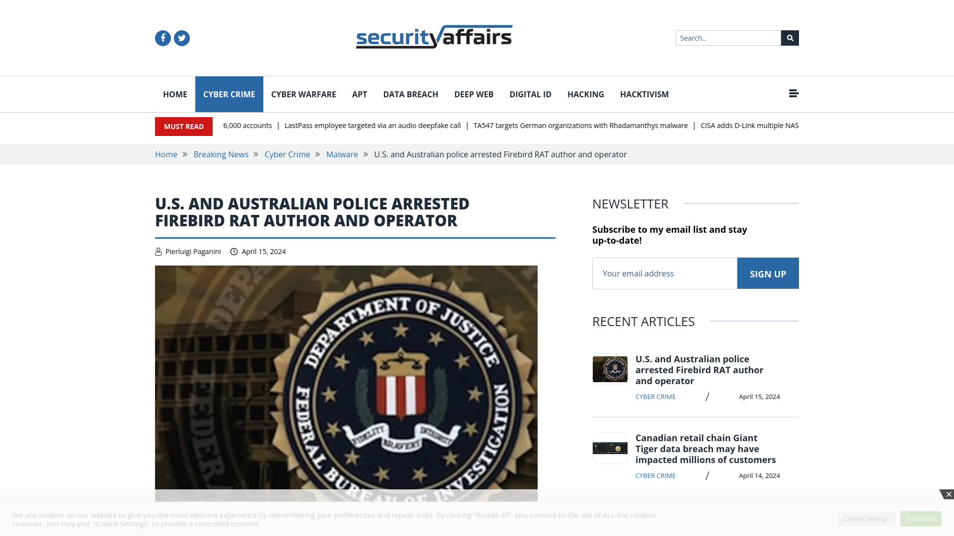 US and Australian police arrested Firebird RAT author and operator