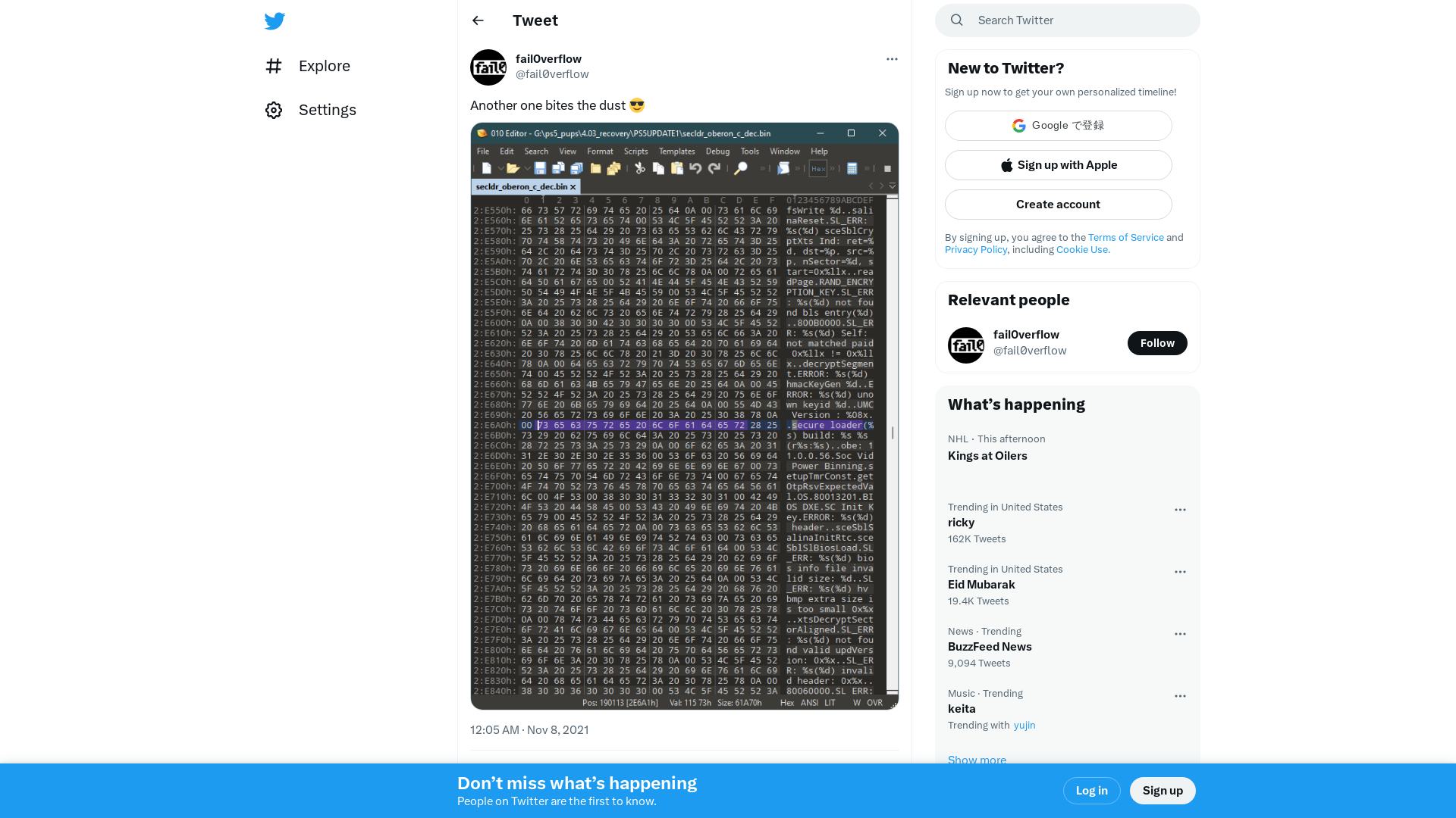 fail0verflow on Twitter: "Another one bites the dust 😎 https://t.co/Y1ty93AvaE" / Twitter