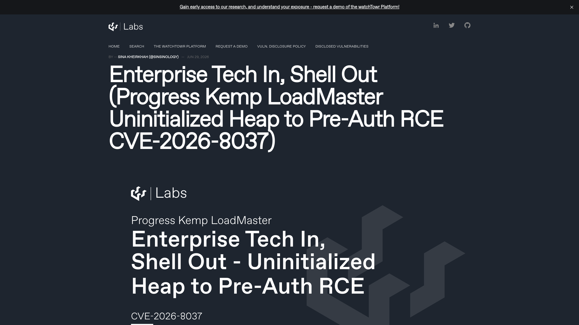 Enterprise Tech In, Shell Out (Progress Kemp LoadMaster Uninitialized Heap to Pre-Auth RCE CVE-2026-8037)