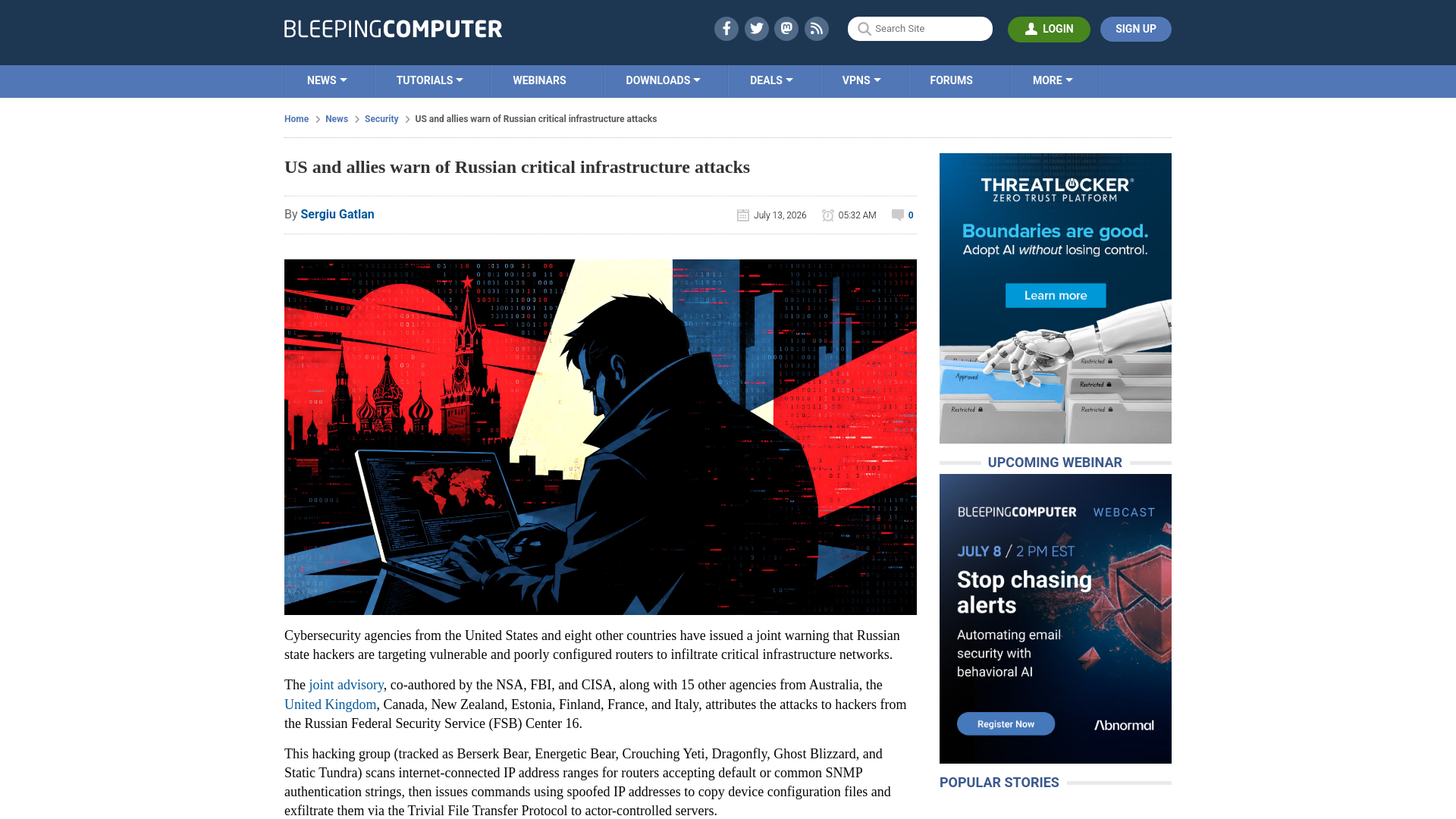 US and allies warn of Russian critical infrastructure attacks
