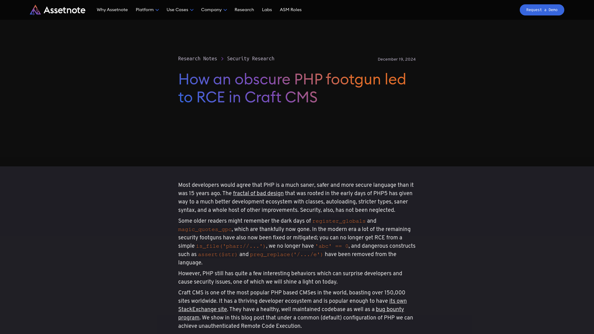 How an obscure PHP footgun led to RCE in Craft CMS