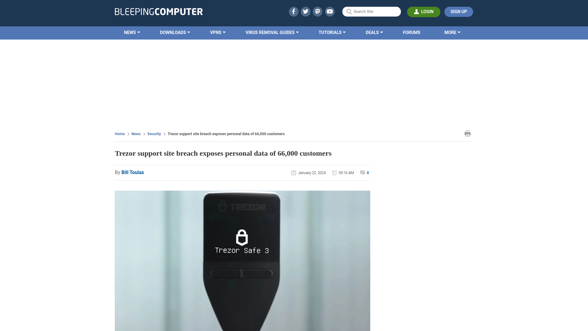 Trezor support site breach exposes personal data of 66,000 customers