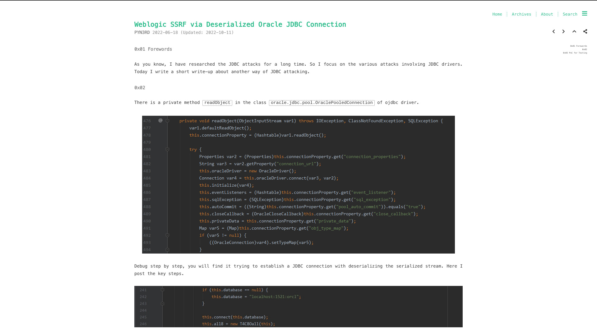 Weblogic SSRF via Deserialized Oracle JDBC Connection