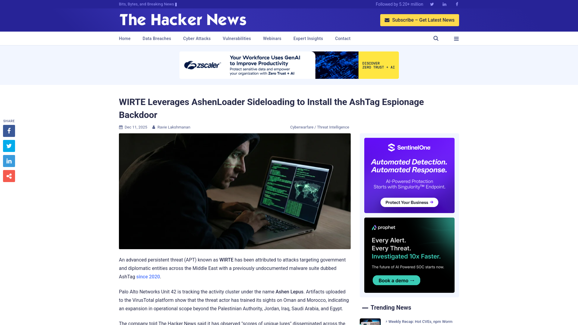 WIRTE Leverages AshenLoader Sideloading to Install the AshTag Espionage Backdoor