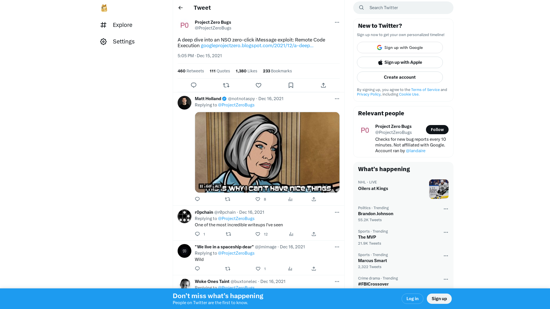 Project Zero Bugs on Twitter: "A deep dive into an NSO zero-click iMessage exploit: Remote Code Execution https://t.co/MUk90ClE80" / Twitter