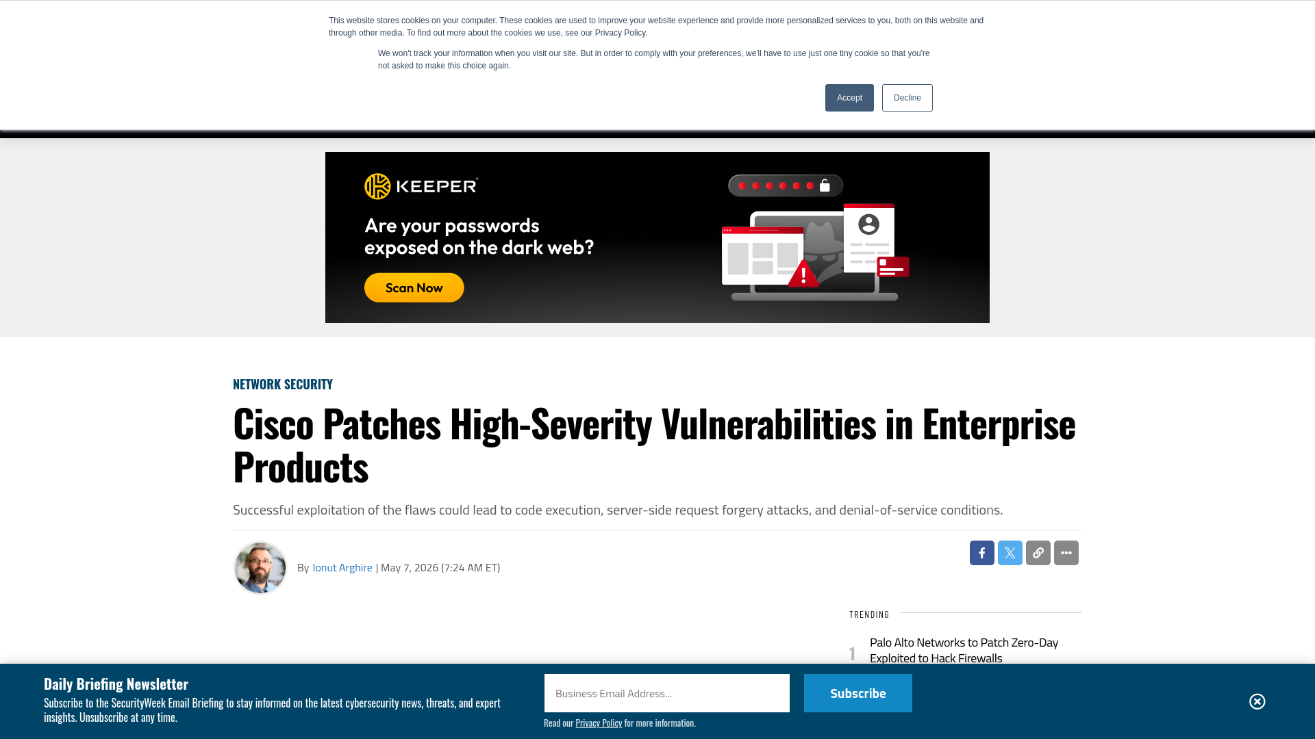 Cisco Patches High-Severity Vulnerabilities in Enterprise Products - SecurityWeek