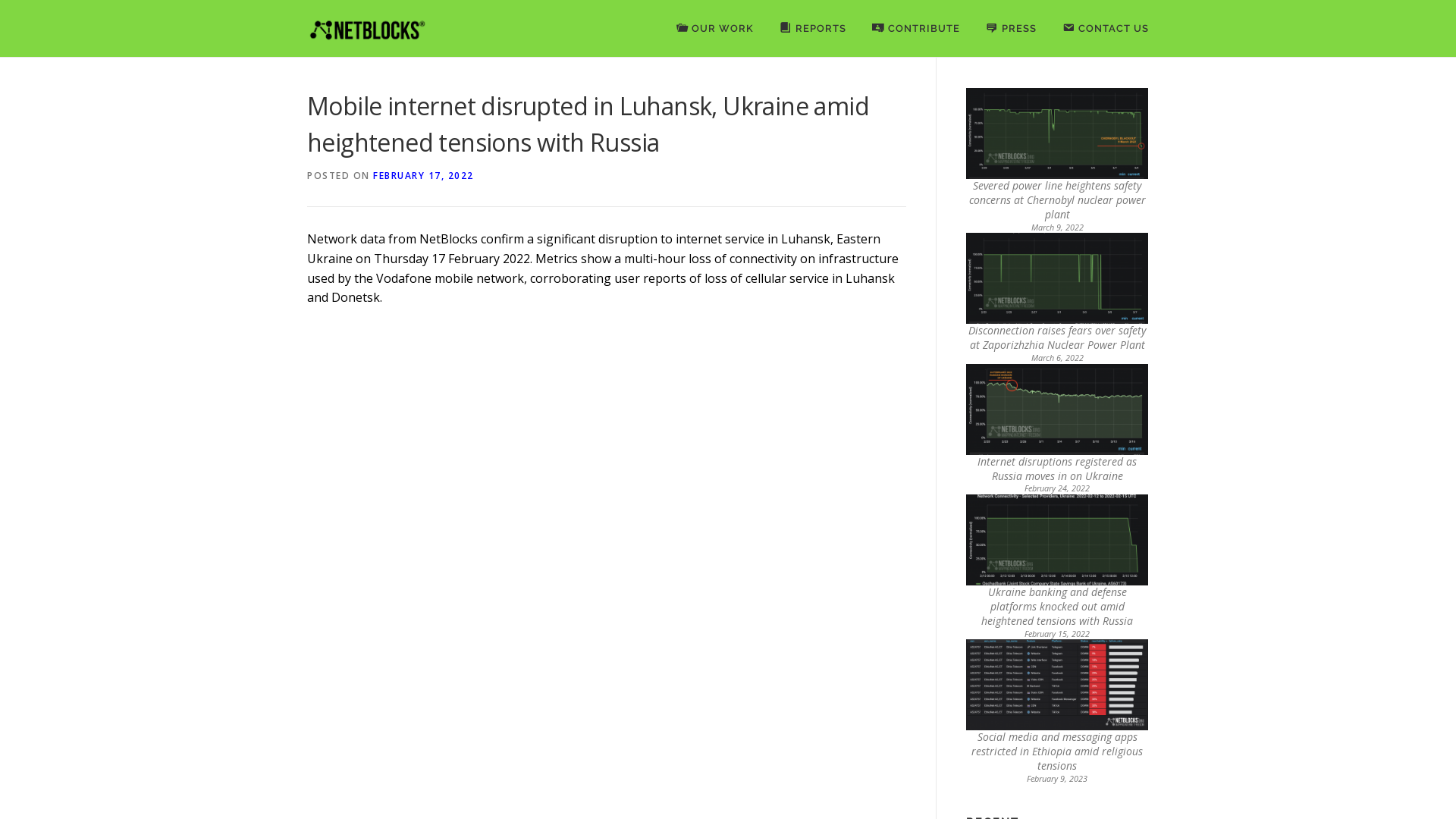 Mobile internet disrupted in Luhansk, Ukraine amid heightened tensions with Russia - NetBlocks